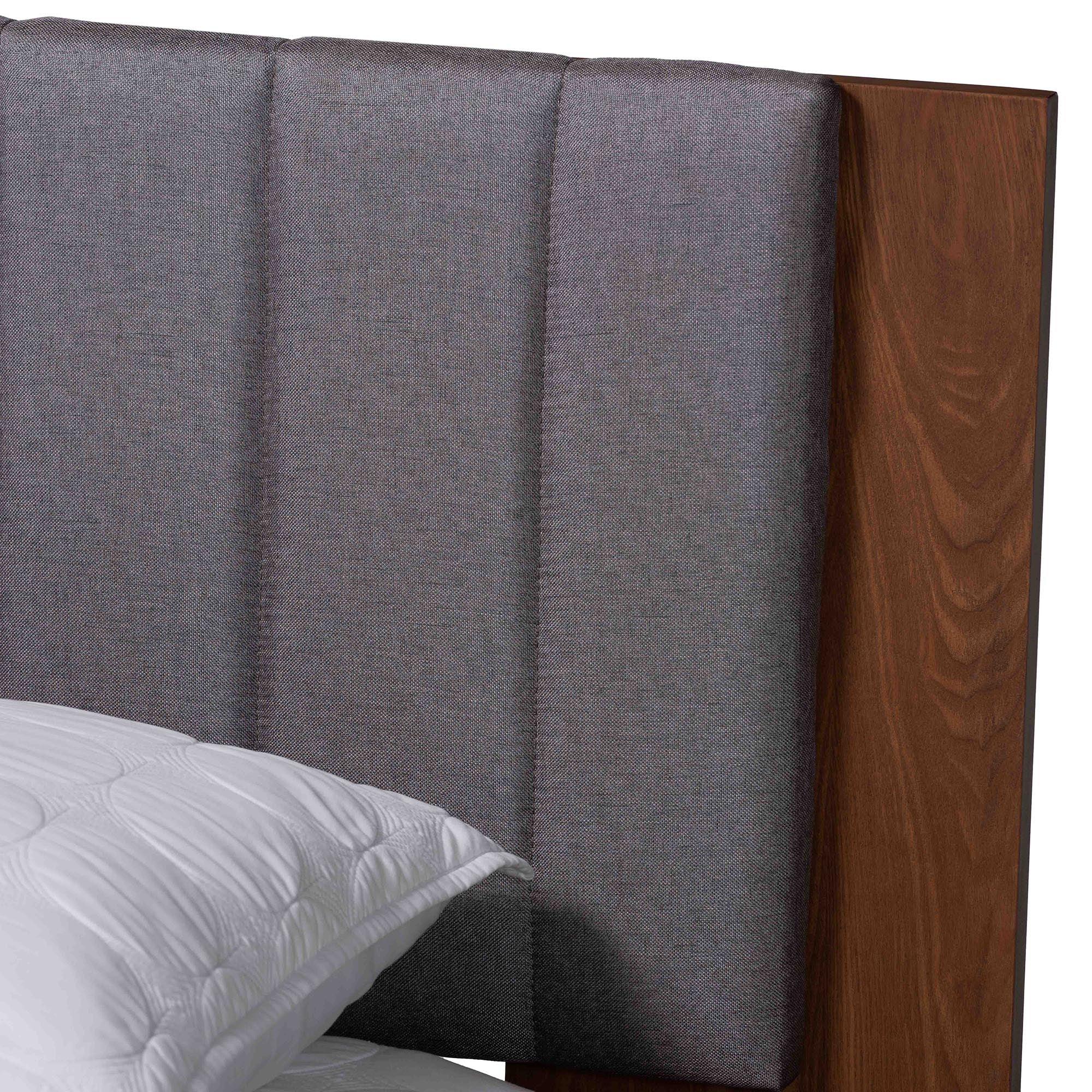 Kalista Transitional Modern Fabric and Wood Bed with Built-In Side Tables