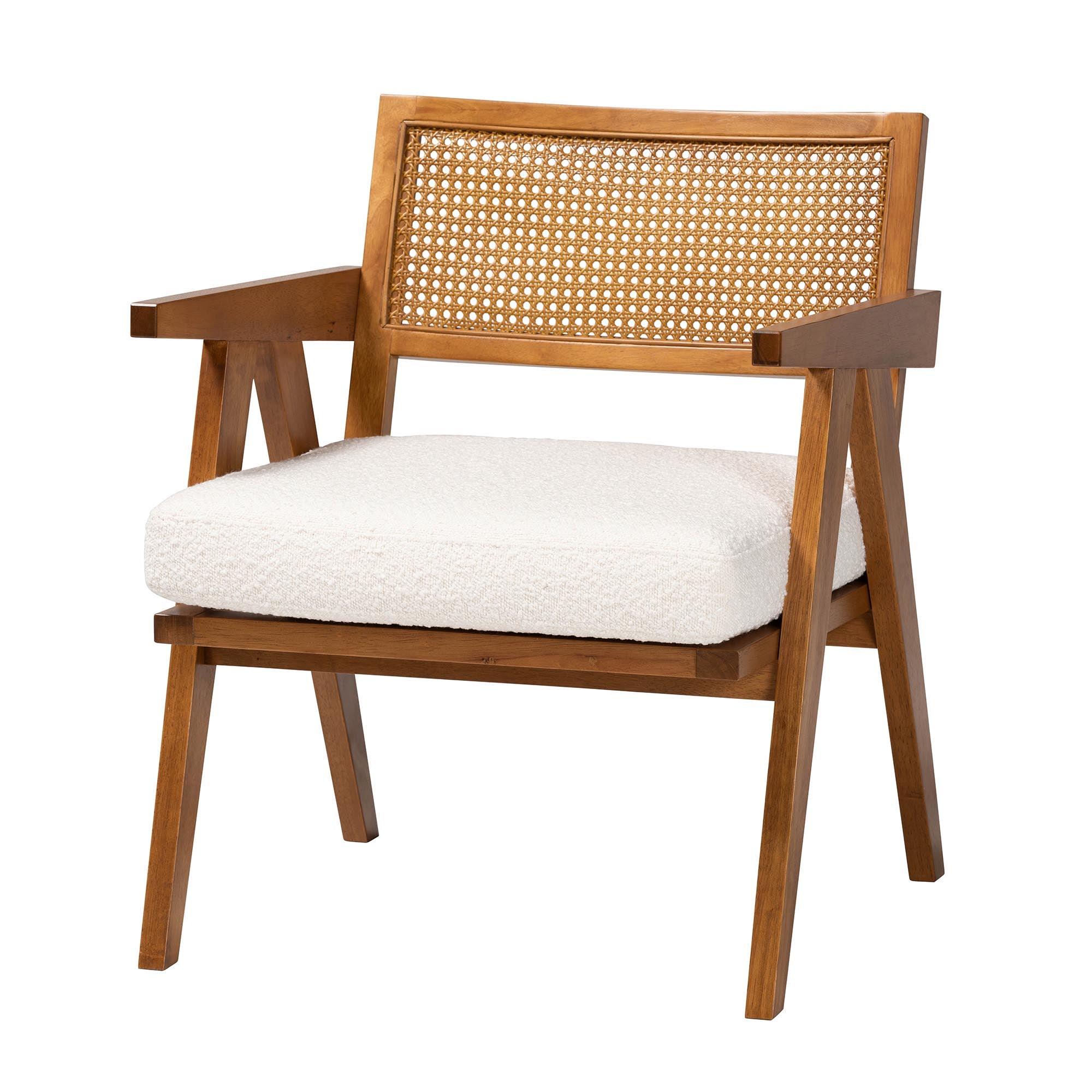 Jetsam Japandi Cream Boucle Fabric and Finished Wood Arm Chair