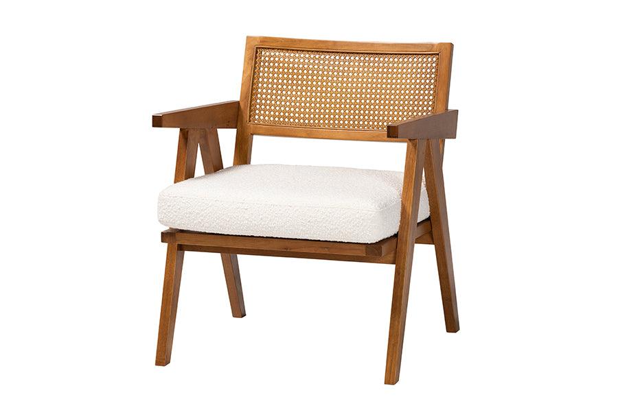 Jetsam Japandi Cream Boucle Fabric and Finished Wood Arm Chair