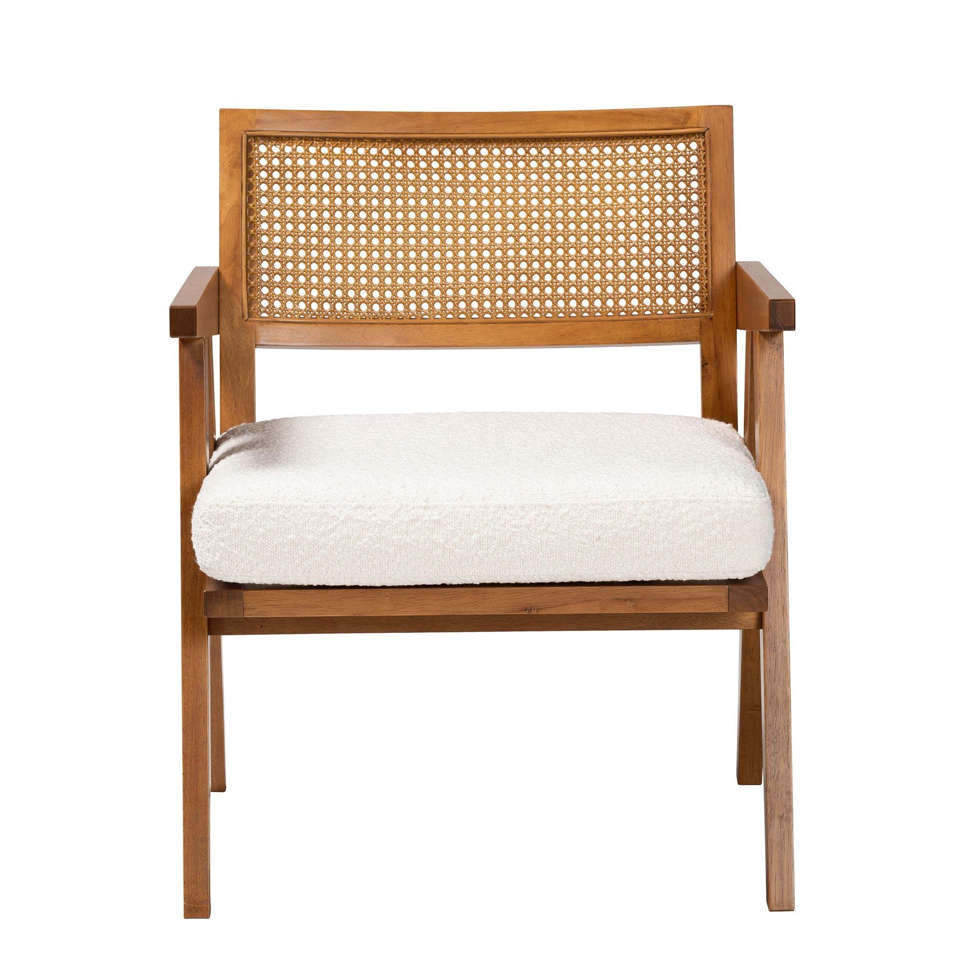 Jetsam Japandi Cream Boucle Fabric and Finished Wood Arm Chair