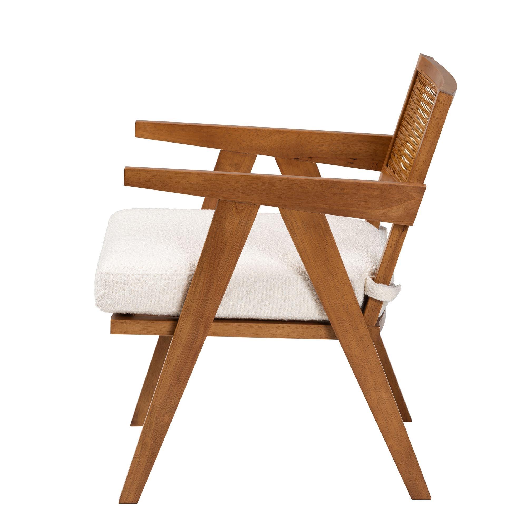 Jetsam Japandi Cream Boucle Fabric and Finished Wood Arm Chair