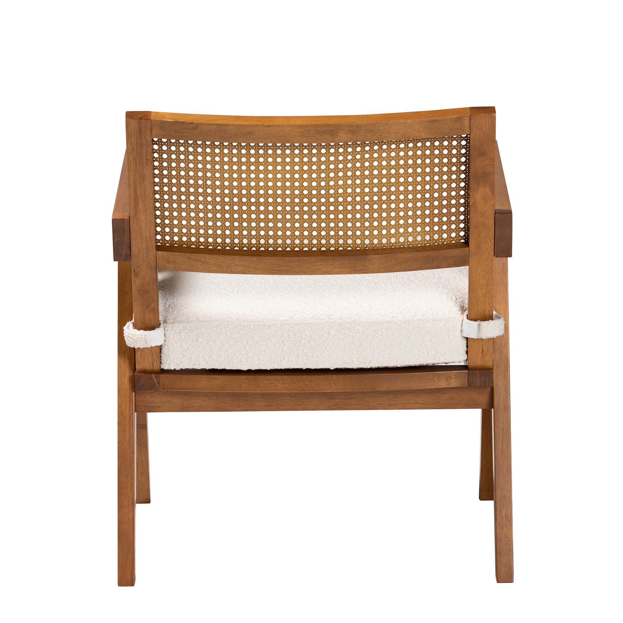 Jetsam Japandi Cream Boucle Fabric and Finished Wood Arm Chair