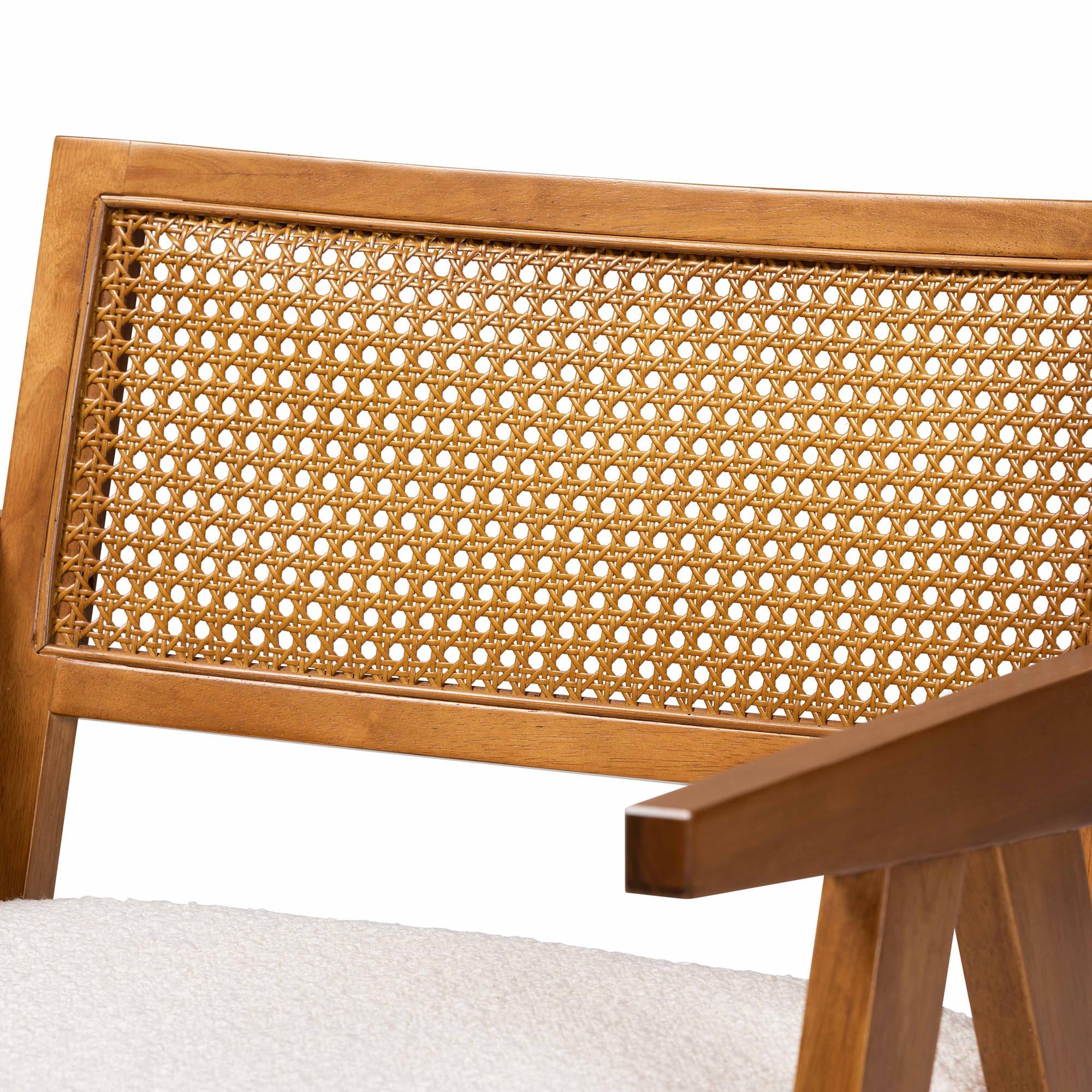 Jetsam Japandi Cream Boucle Fabric and Finished Wood Arm Chair