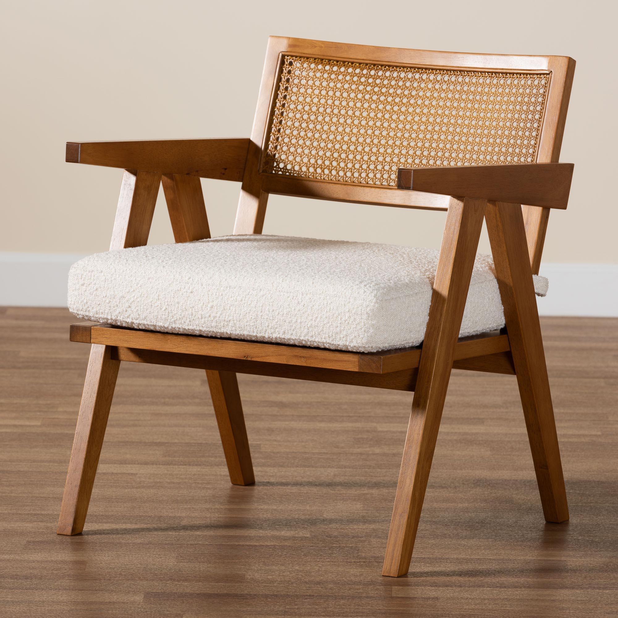 Jetsam Japandi Cream Boucle Fabric and Finished Wood Arm Chair