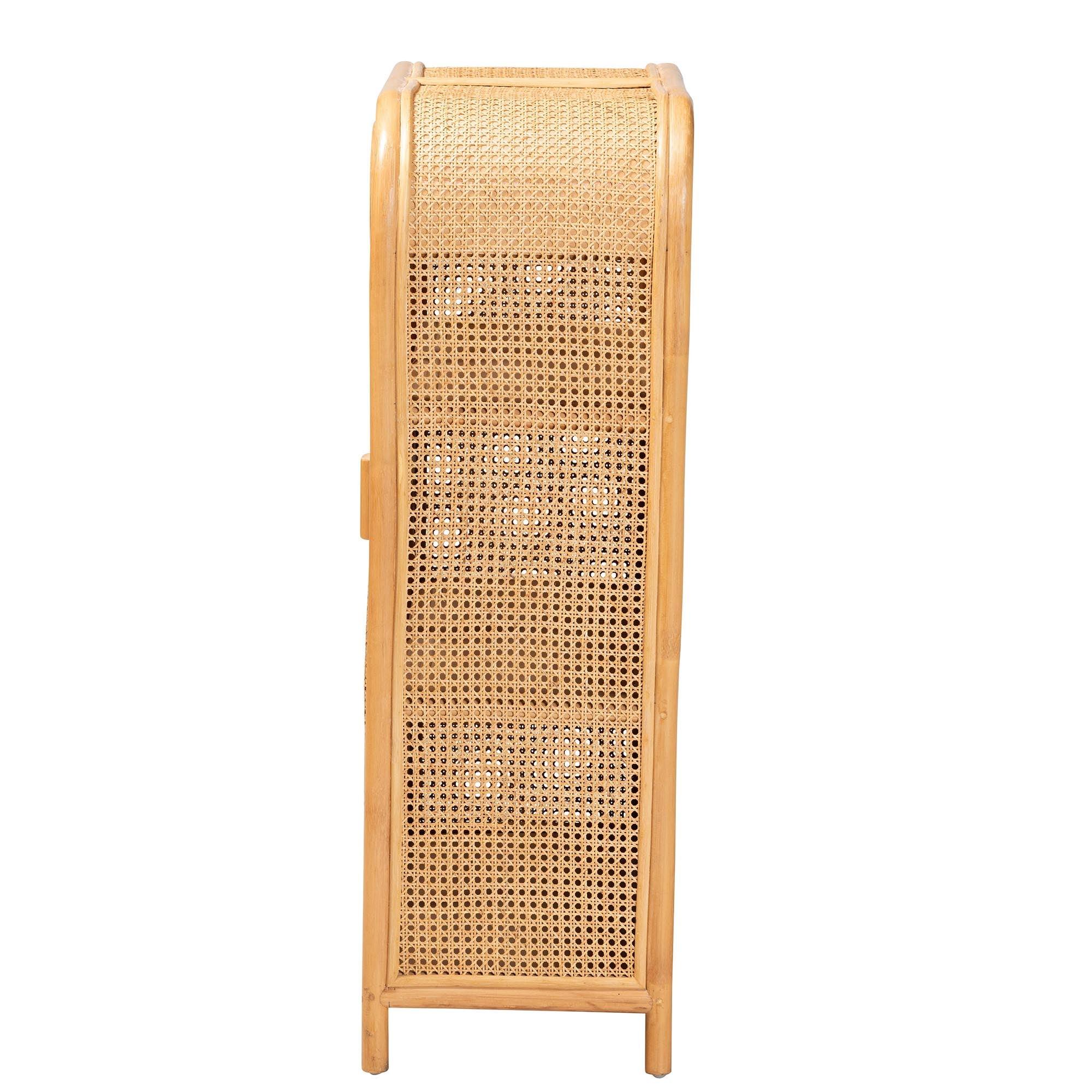 bali & pari Curacao Modern Bohemian Light Honey Rattan 2-Door Storage Cabinet