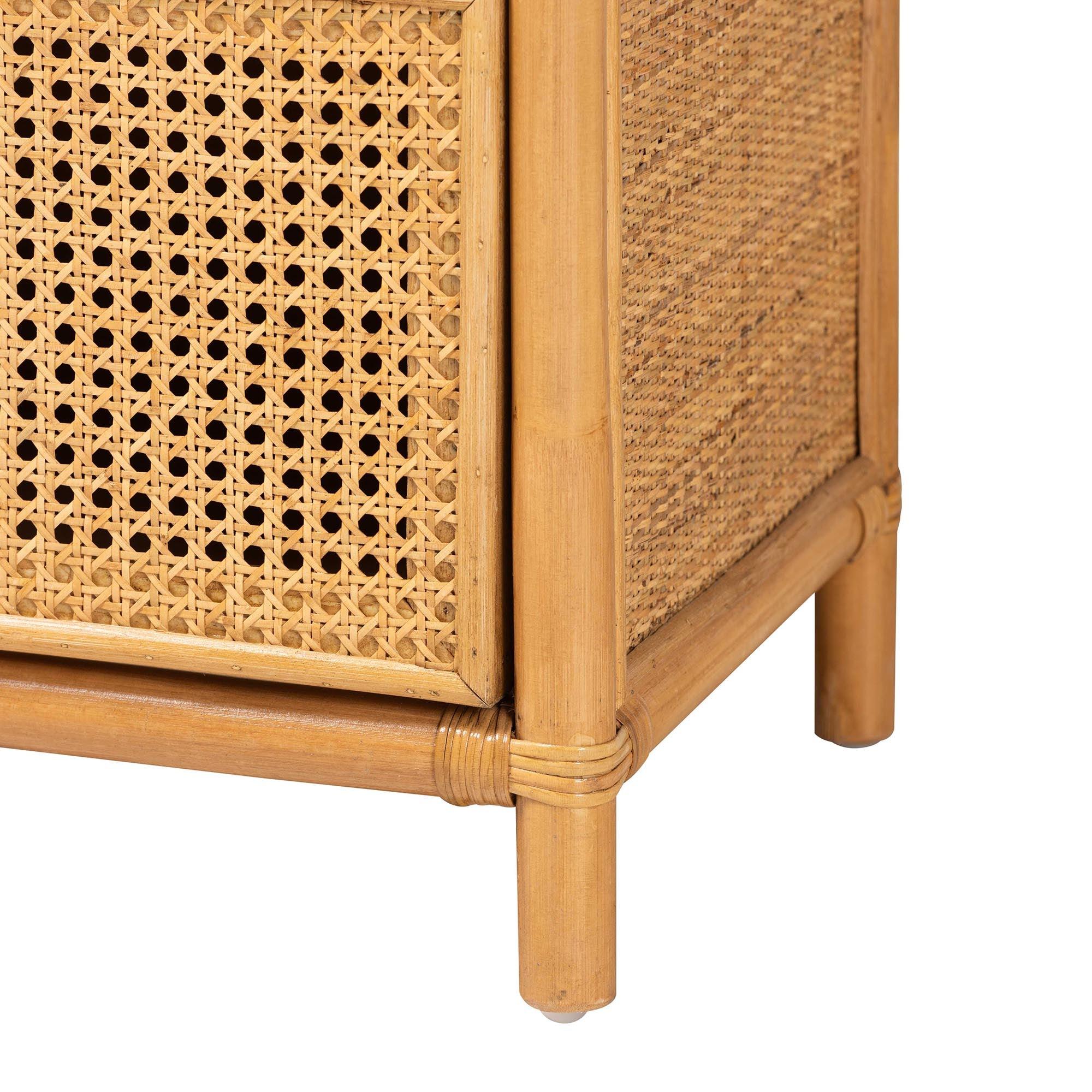 bali & pari Curacao Modern Bohemian Light Honey Rattan 2-Drawer Bookcase