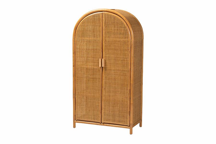 bali & pari Paloma Modern Bohemian Light Honey Rattan Large Storage Cabinet