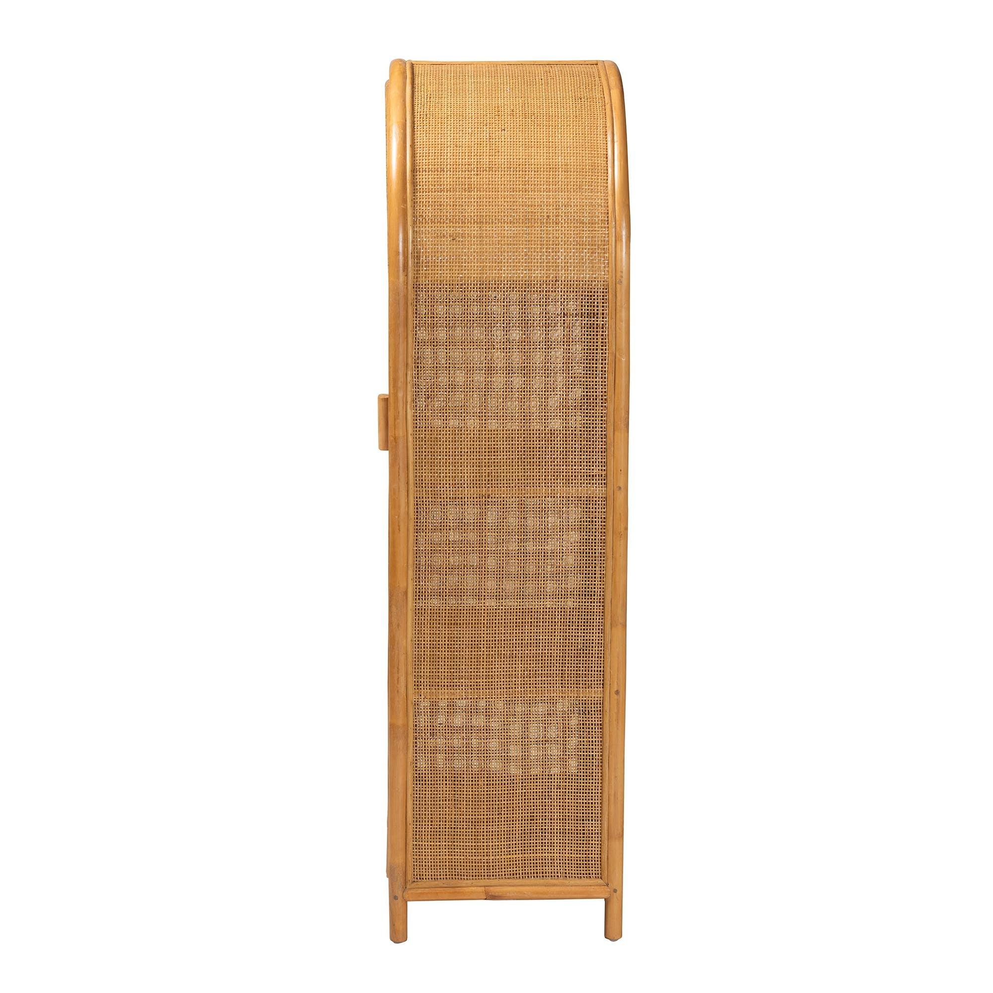 bali & pari Paloma Modern Bohemian Light Honey Rattan Large Storage Cabinet