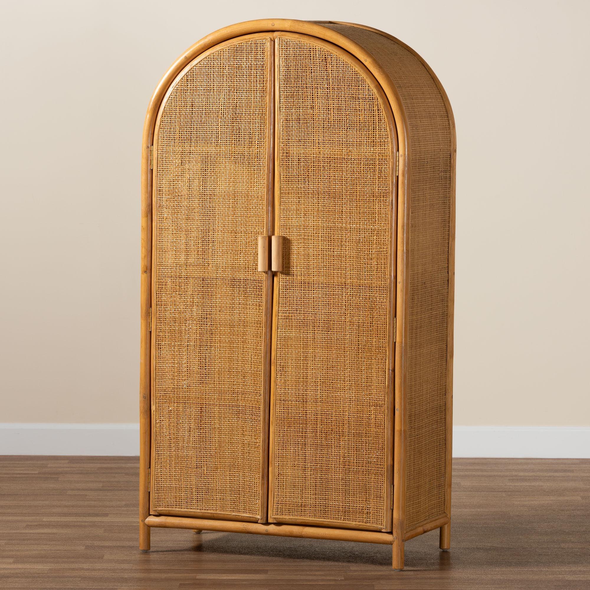 bali & pari Paloma Modern Bohemian Light Honey Rattan Large Storage Cabinet