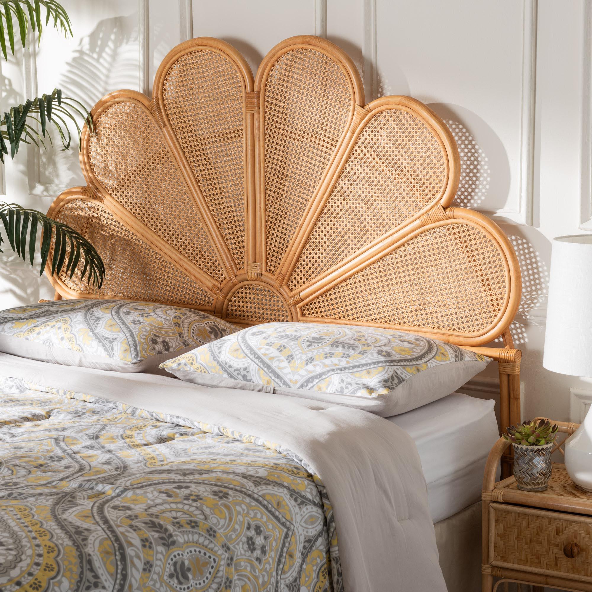 bali & pari Flower Modern Bohemian Honey Rattan Standalone Headboard