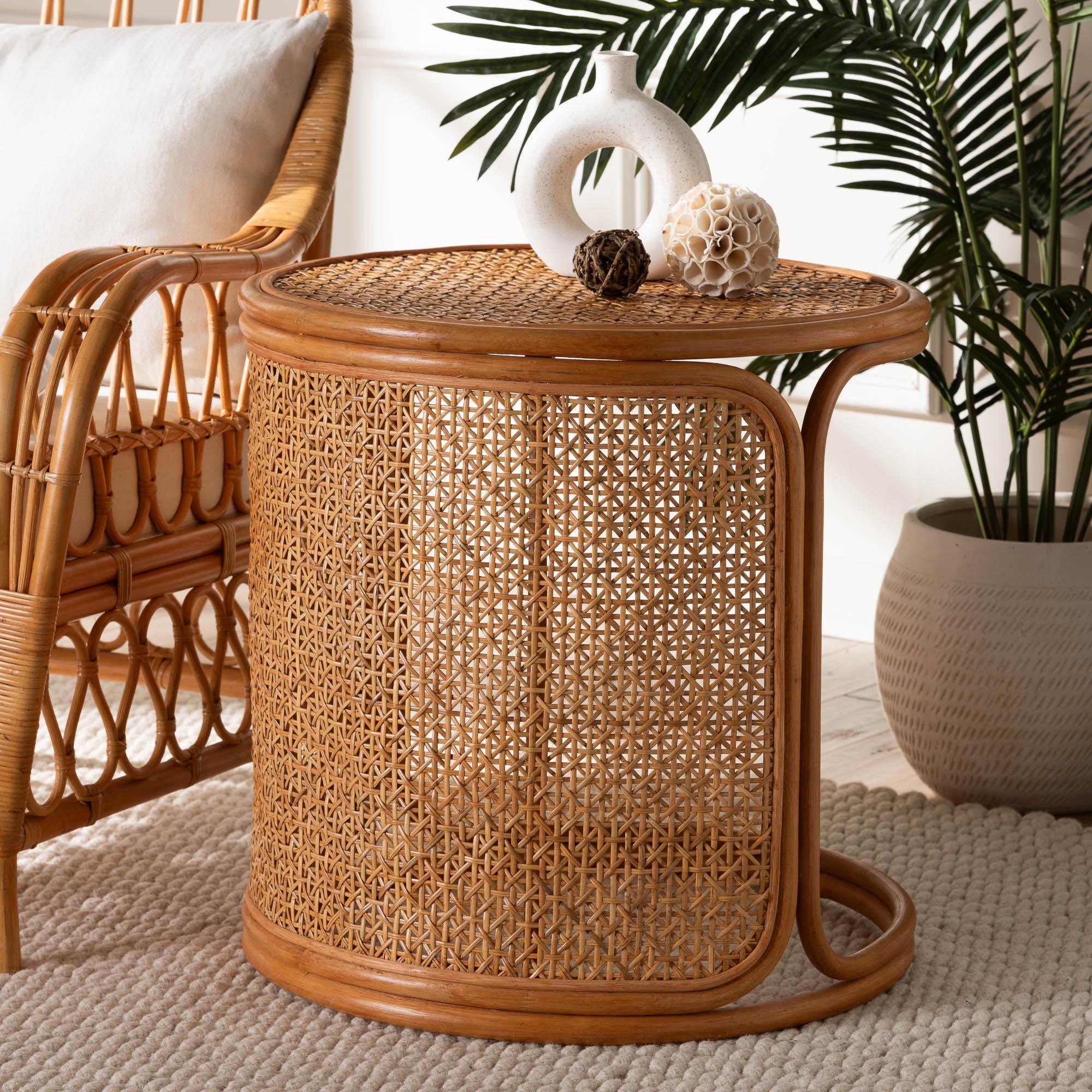 bali & pari Eldon Bohemian Honey Rattan Large End Table