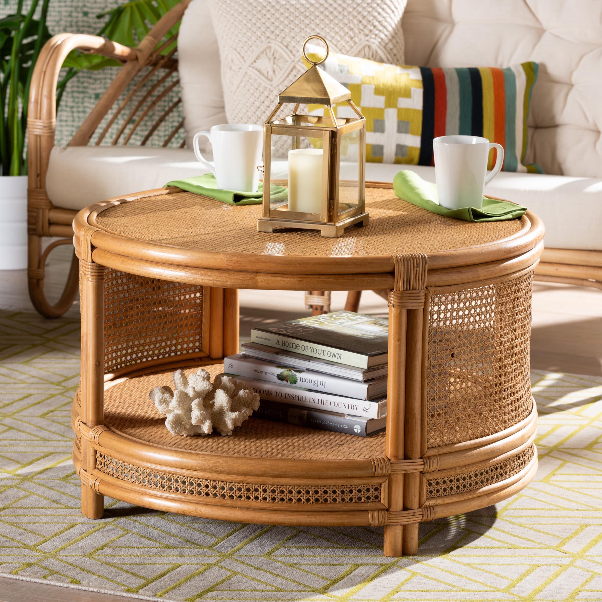 bali & pari Louis Modern Bohemian Rattan Coffee Table