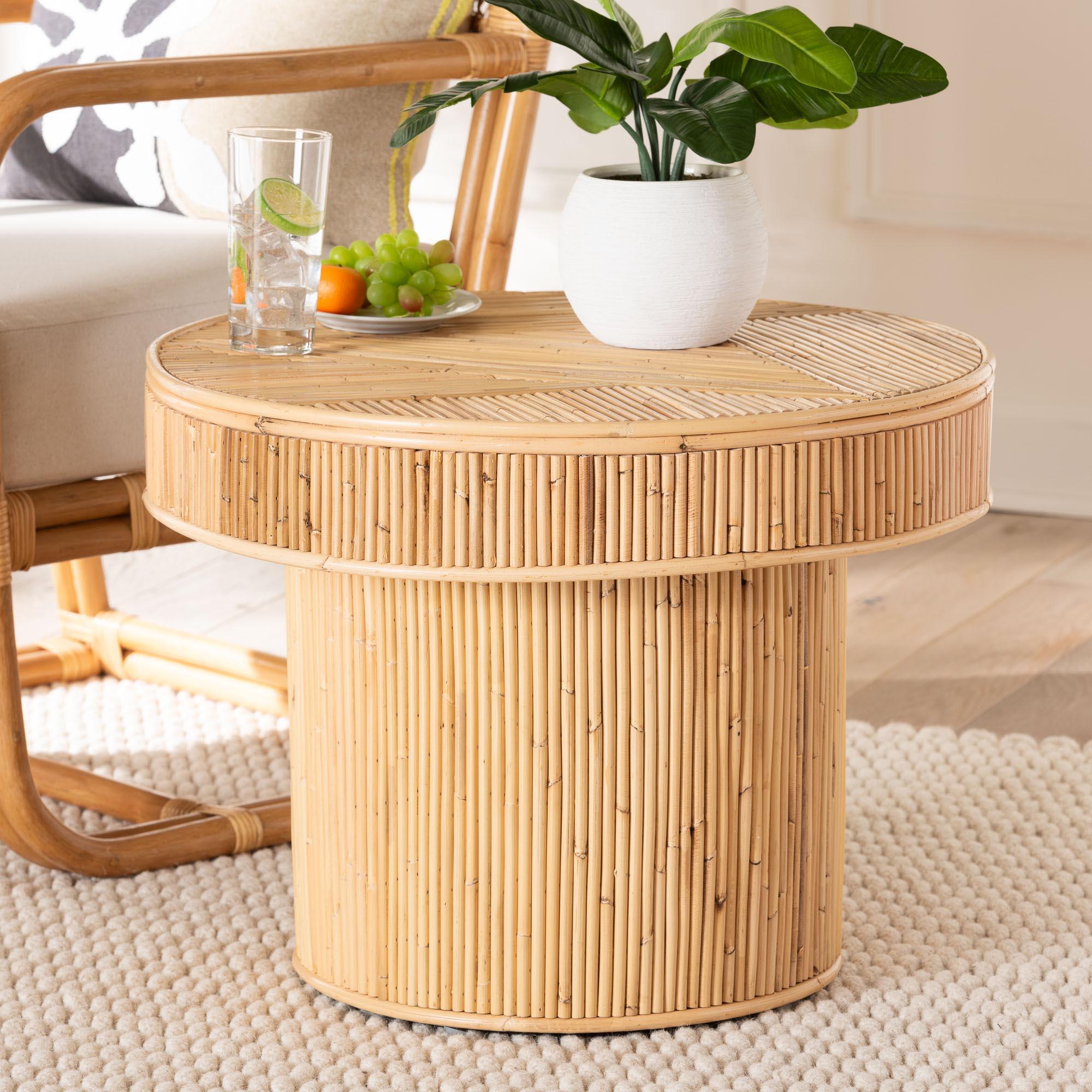 bali & pari Iryna Modern Bohemian Rattan End Table