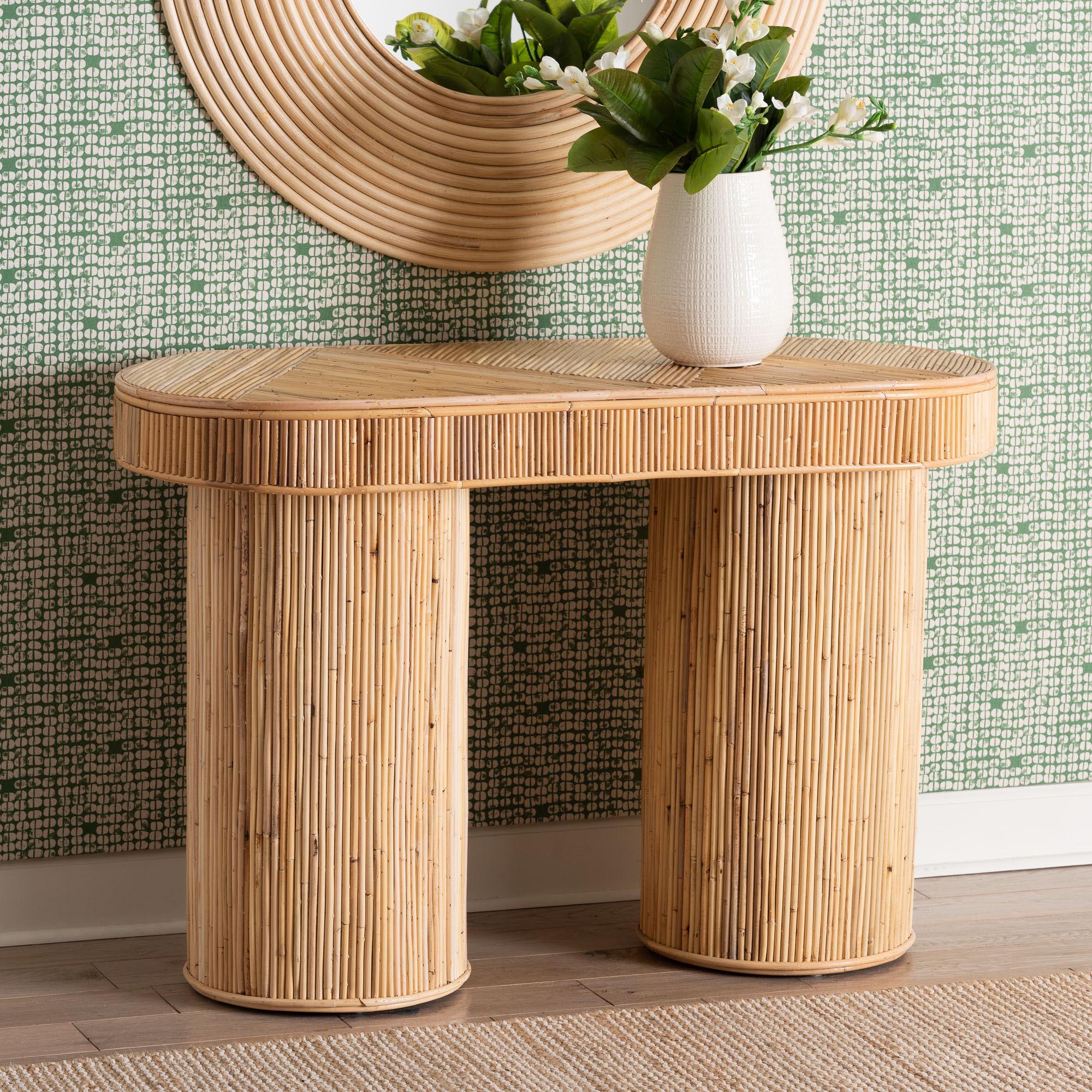 bali & pari Iryna Modern Bohemian Rattan Console Table