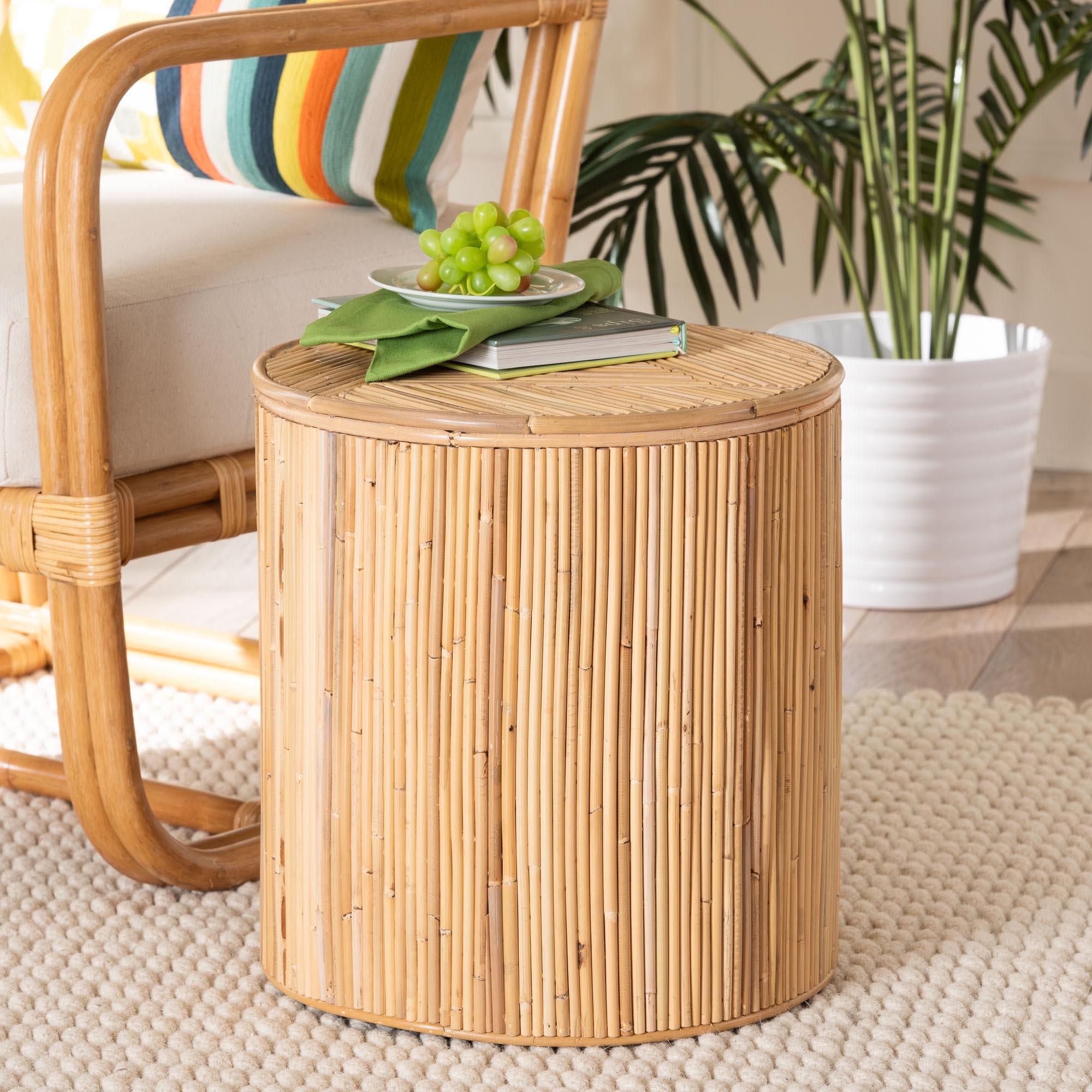 bali & pari Milagra Modern Bohemian Rattan End Table