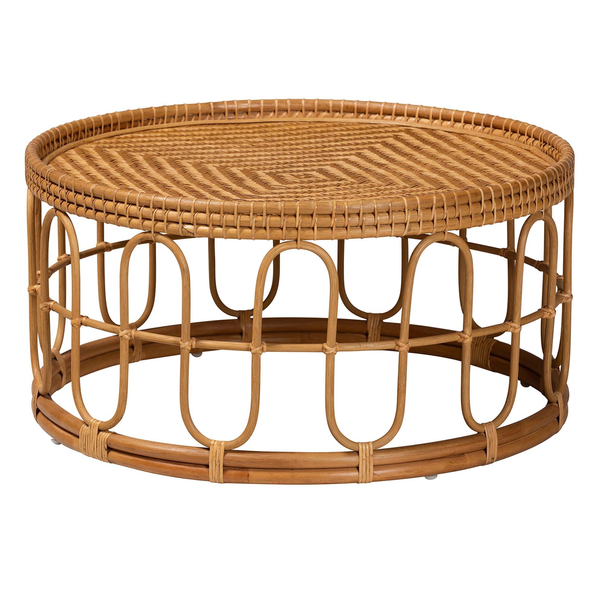 bali & pari Phoenix Modern Bohemian Light Honey Rattan Coffee Table