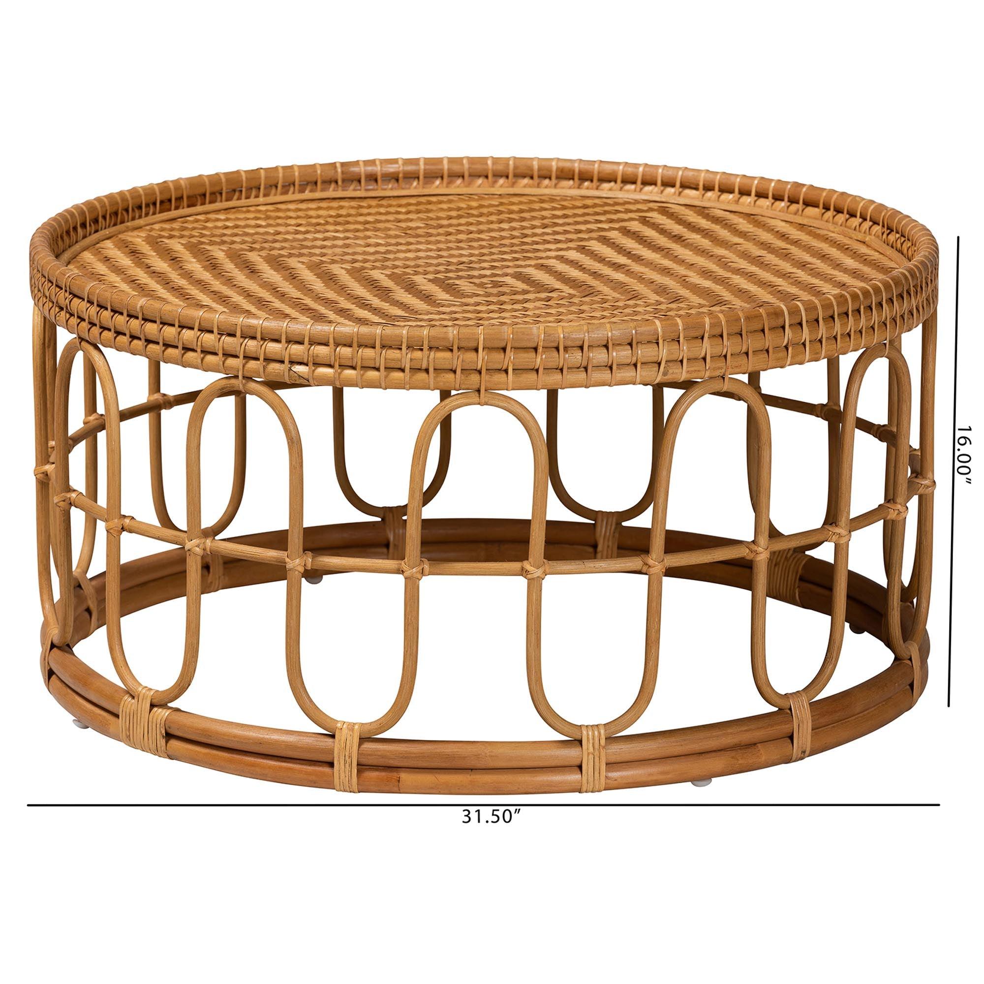 bali & pari Phoenix Modern Bohemian Light Honey Rattan Coffee Table