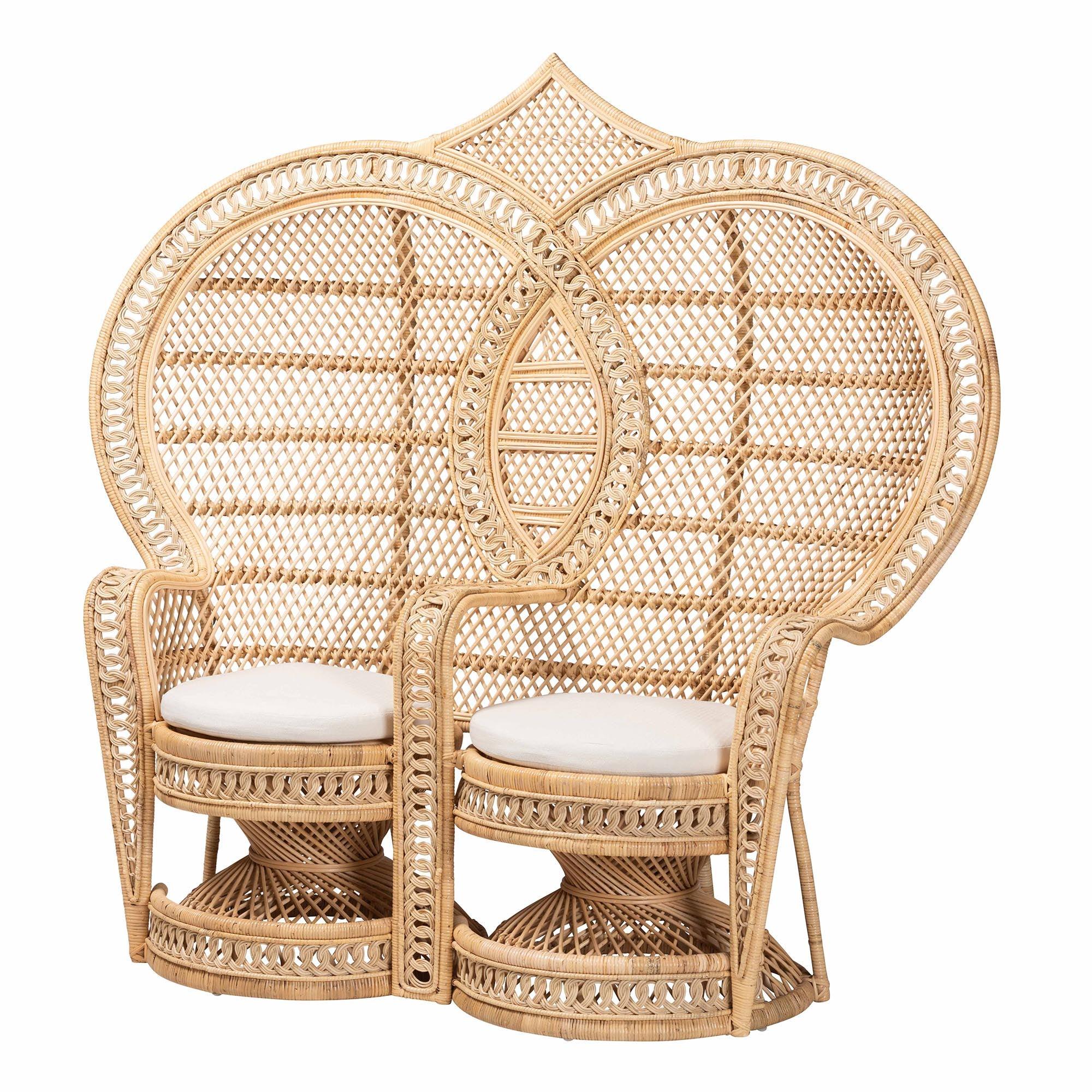 bali & pari Nerita Modern Bohemian Rattan Two-Seater Peacock Chair