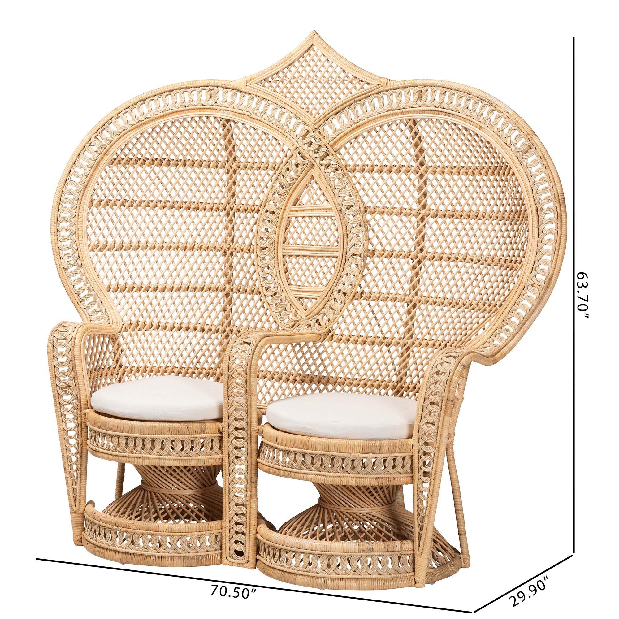 bali & pari Nerita Modern Bohemian Rattan Two-Seater Peacock Chair