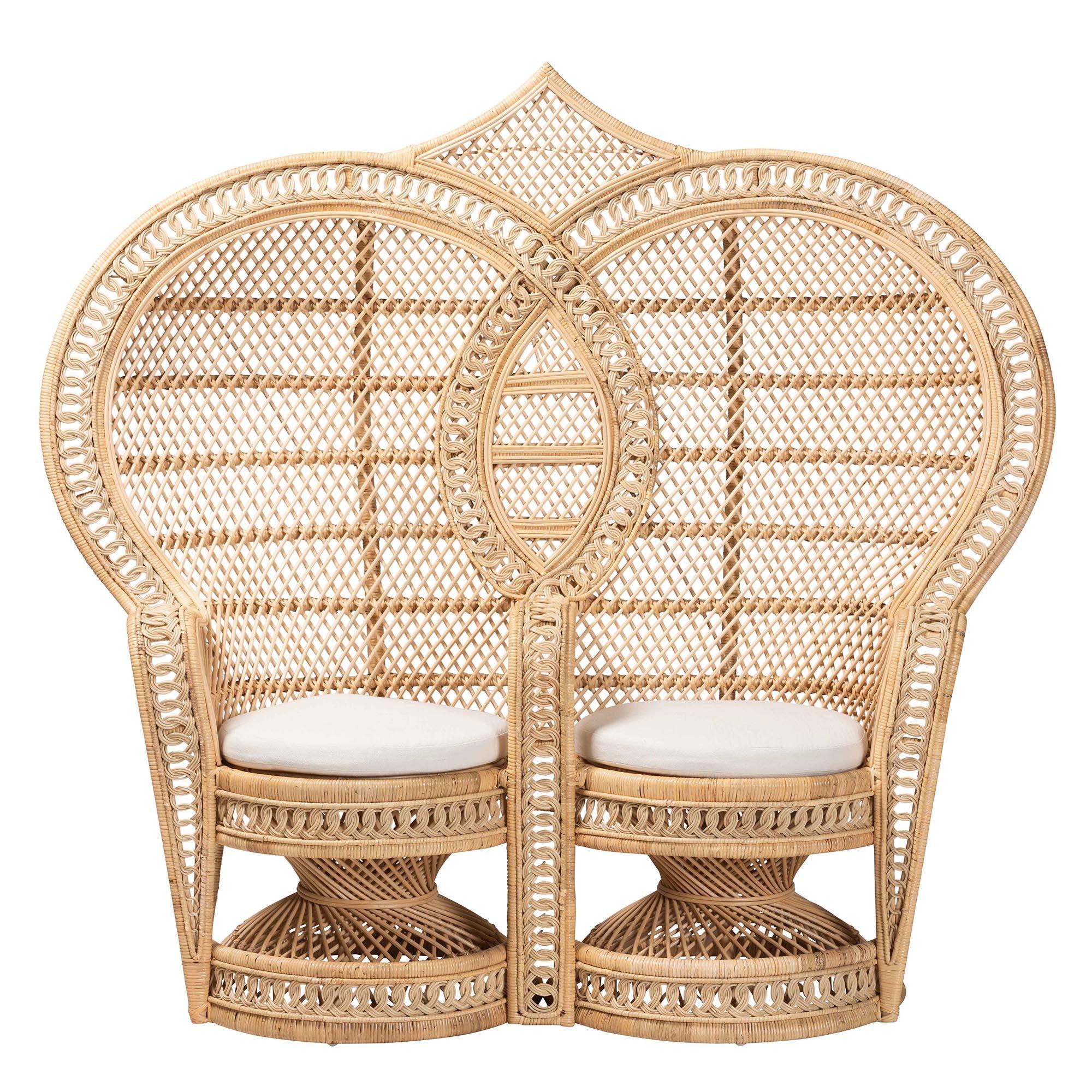 bali & pari Nerita Modern Bohemian Rattan Two-Seater Peacock Chair