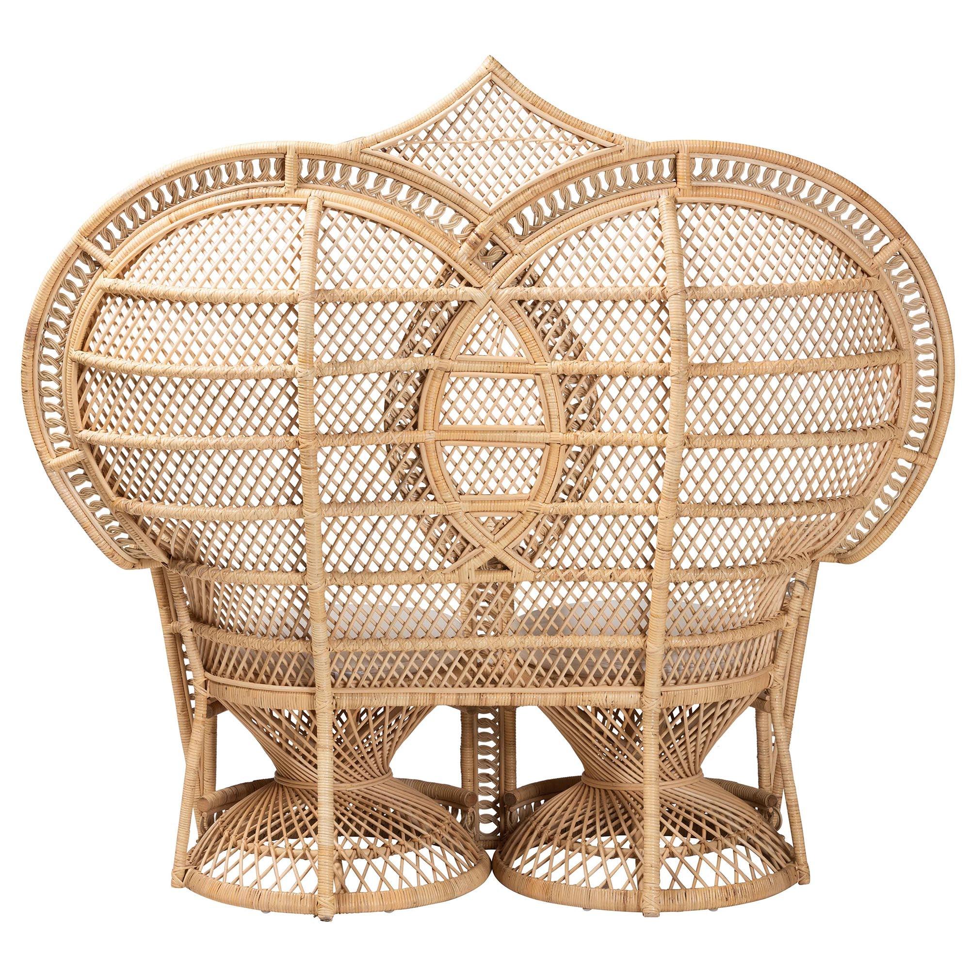 bali & pari Nerita Modern Bohemian Rattan Two-Seater Peacock Chair