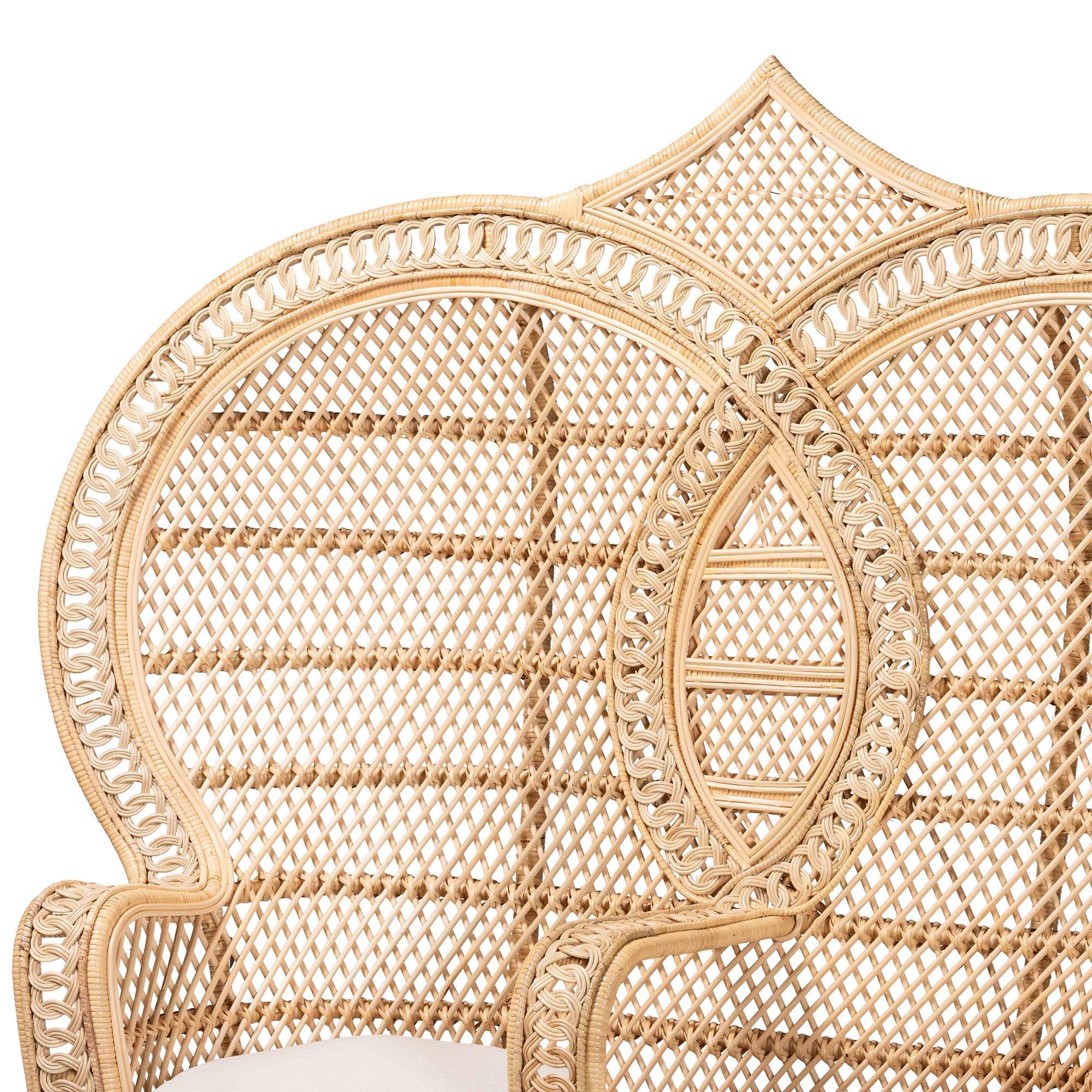 bali & pari Nerita Modern Bohemian Rattan Two-Seater Peacock Chair