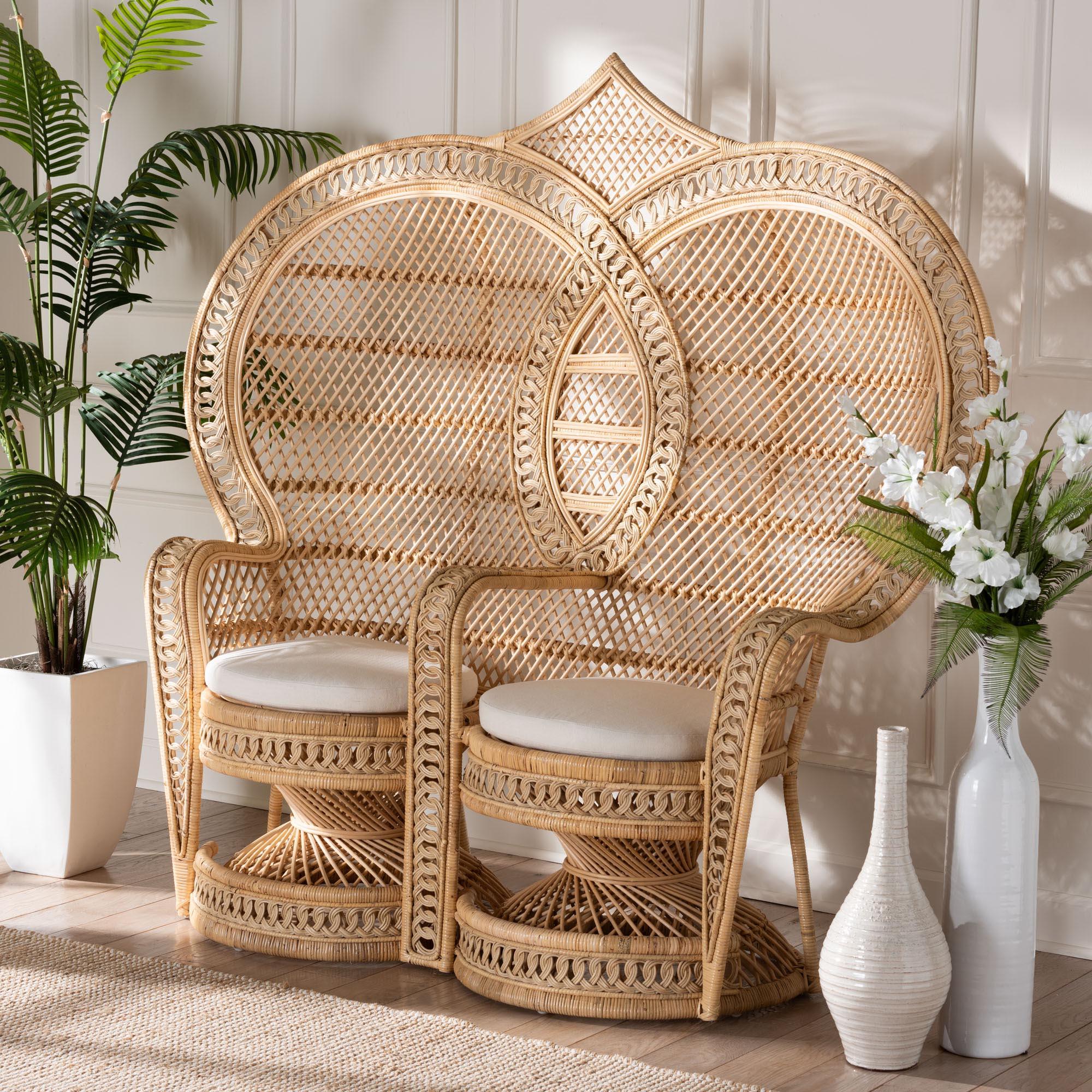 bali & pari Nerita Modern Bohemian Rattan Two-Seater Peacock Chair