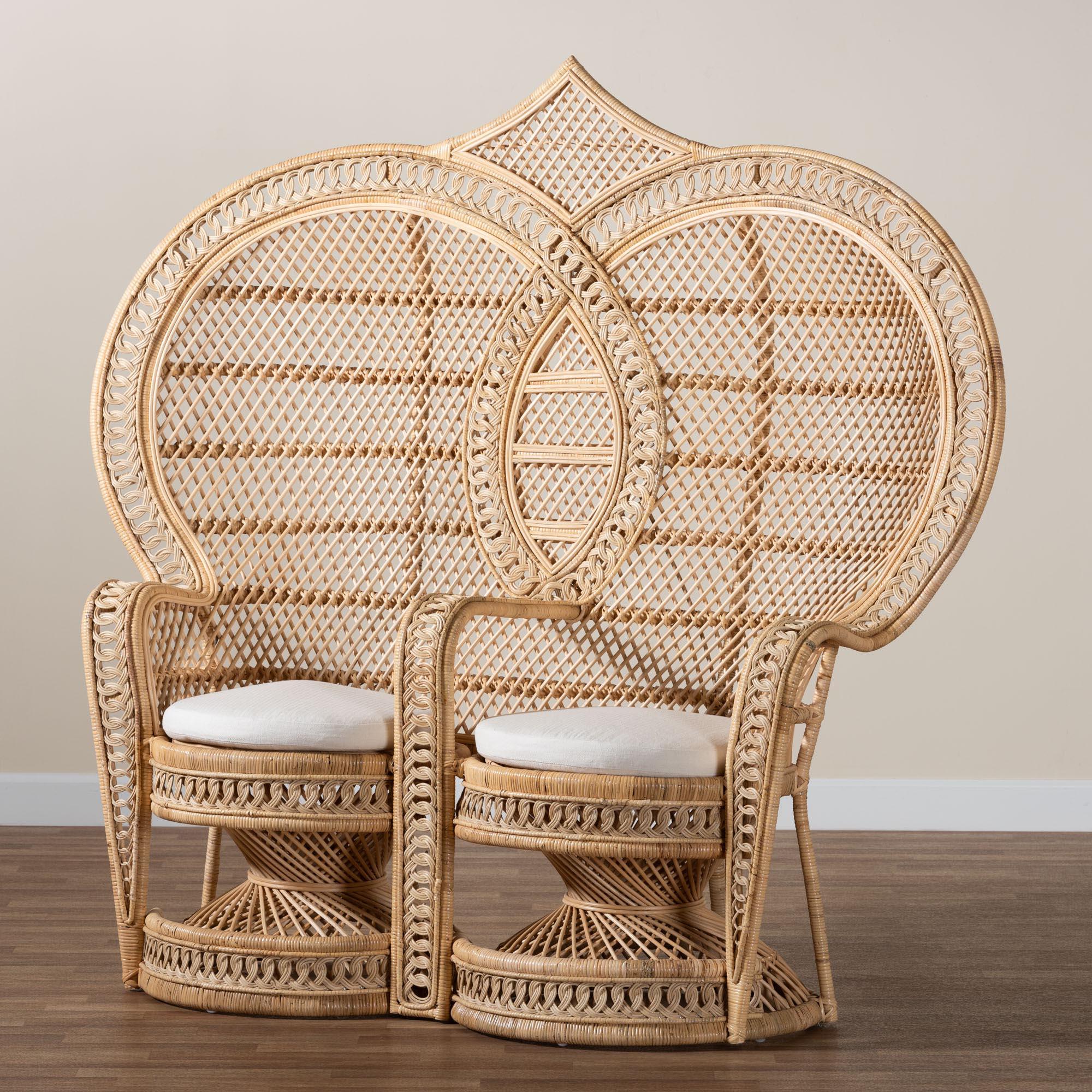 bali & pari Nerita Modern Bohemian Rattan Two-Seater Peacock Chair