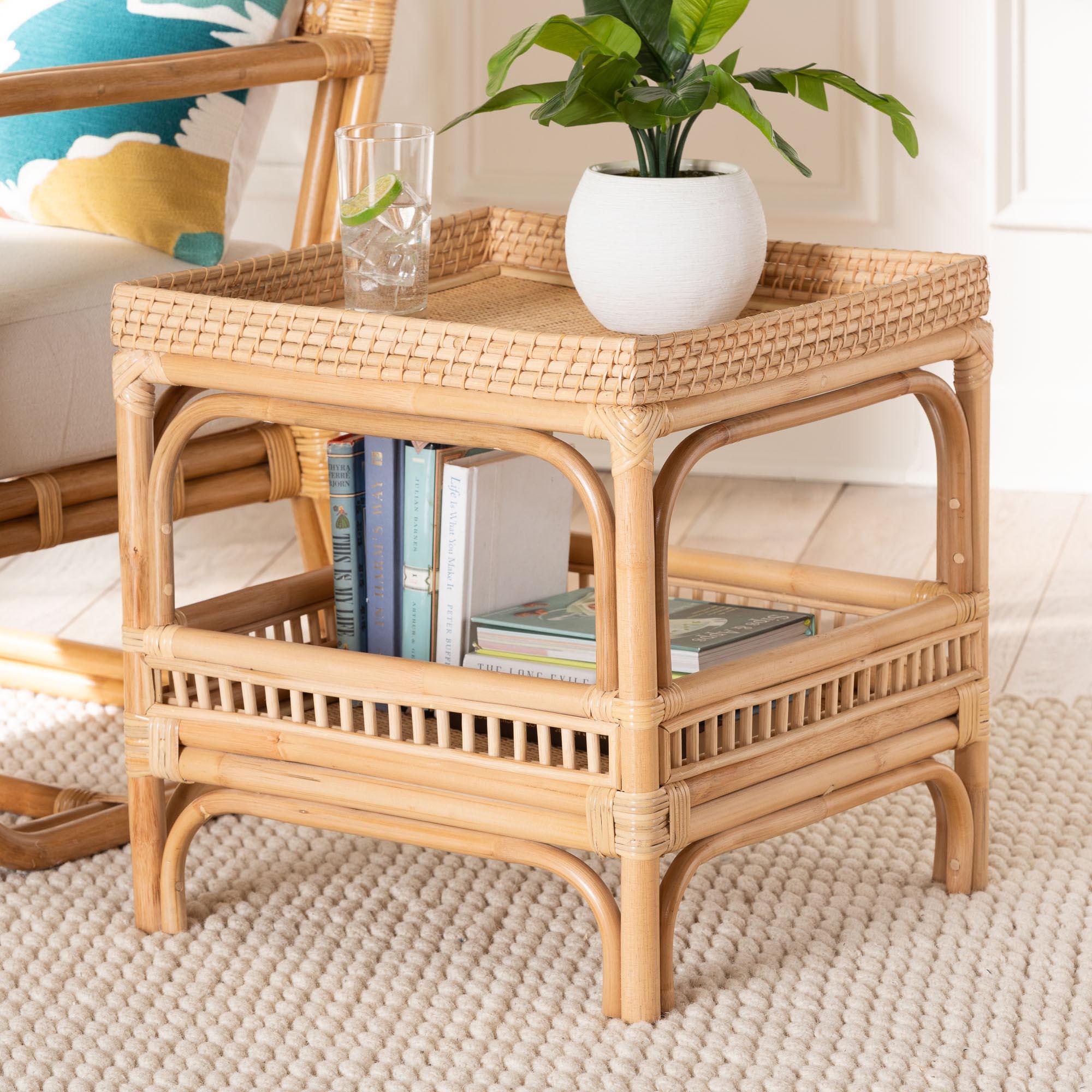 bali & pari Lombok Modern Bohemian Rattan End Table