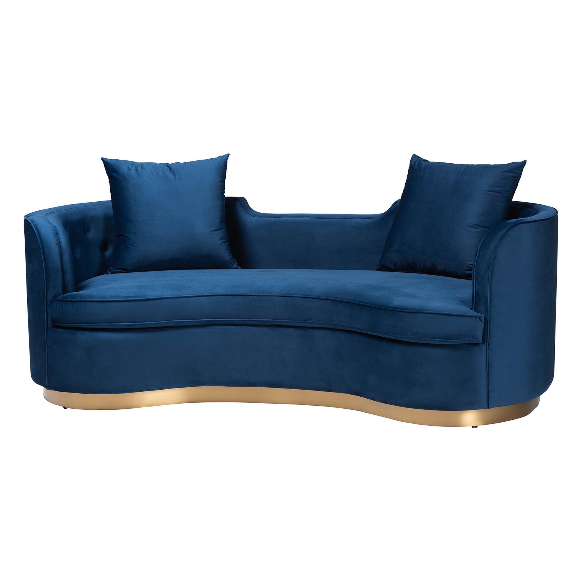 Deserae Glam and Luxe Velvet and Brushed Metal Sofa