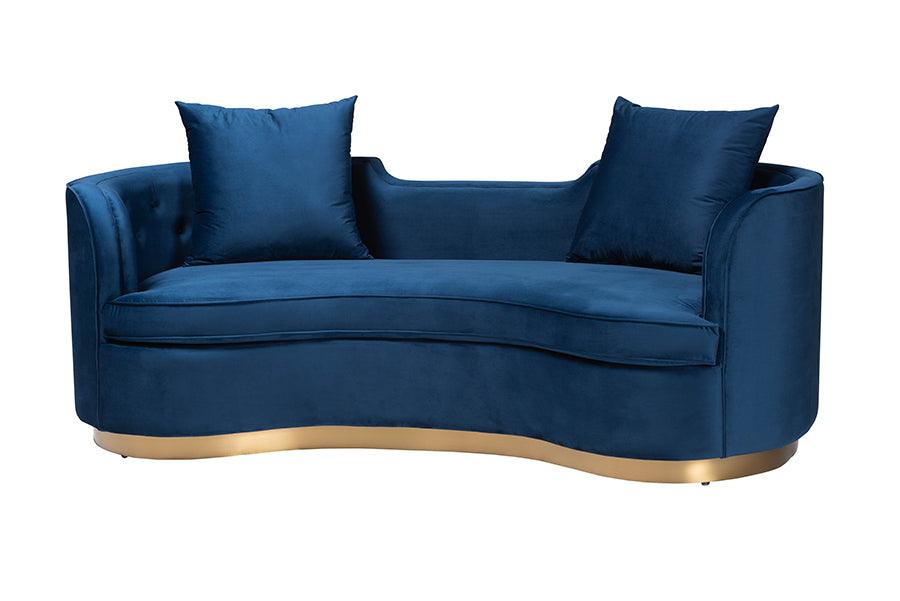 Deserae Glam and Luxe Velvet and Brushed Metal Sofa