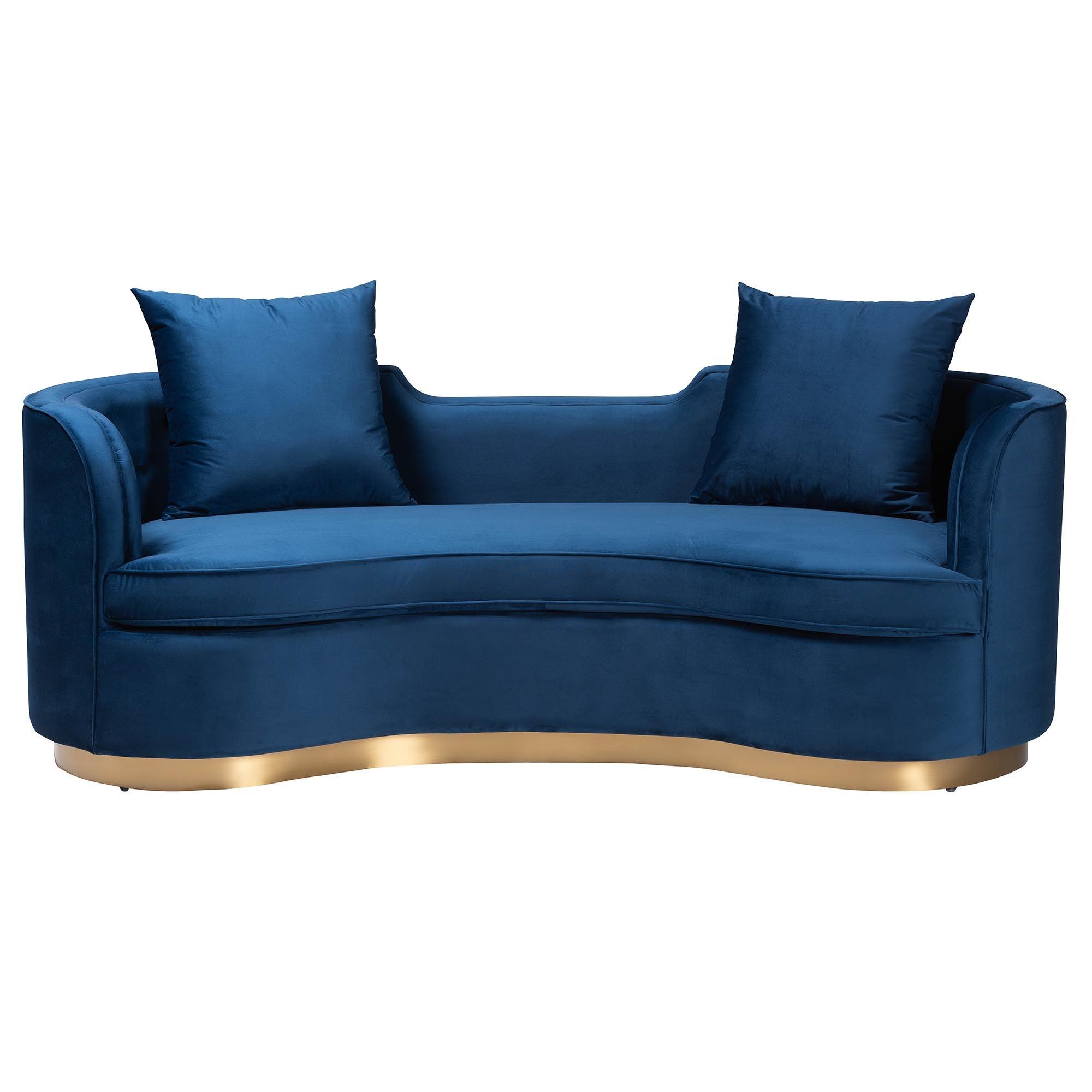 Deserae Glam and Luxe Velvet and Brushed Metal Sofa