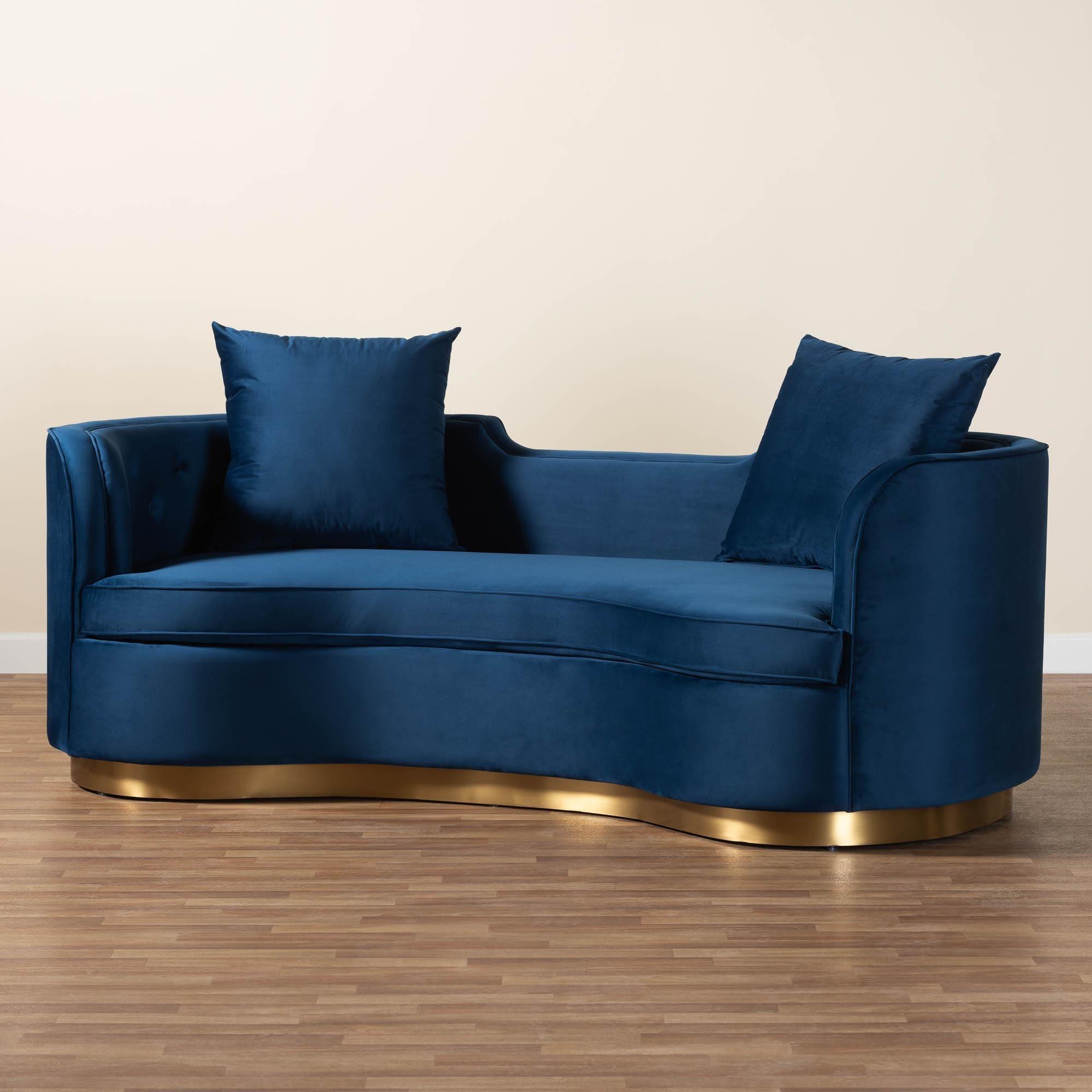 Deserae Glam and Luxe Velvet and Brushed Metal Sofa