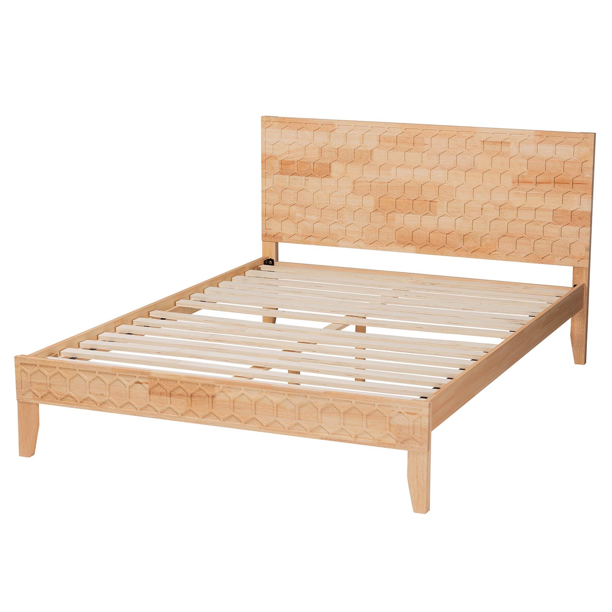 Hosea Japandi Carved Honeycomb Platform Bed