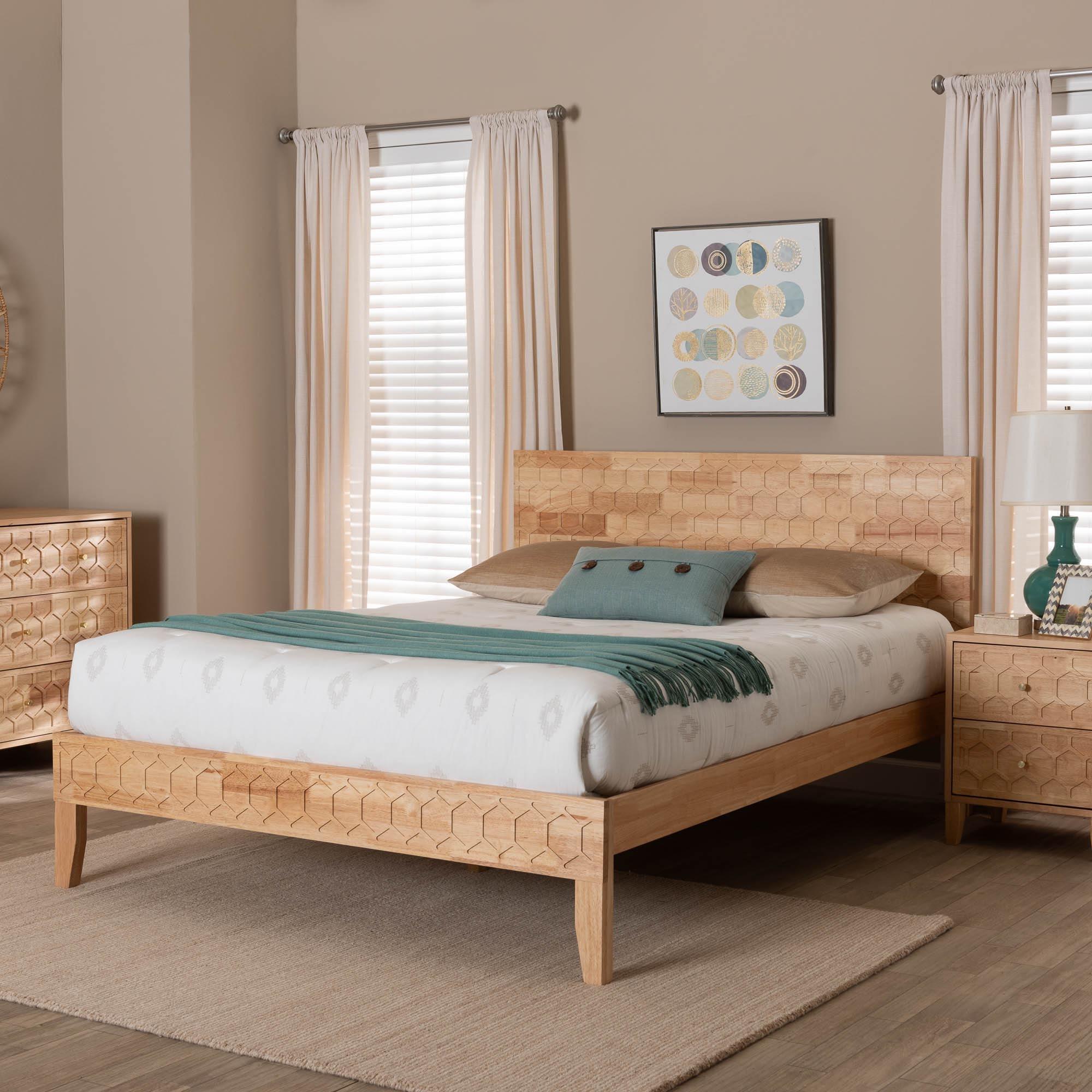 Hosea Japandi Carved Honeycomb Platform Bed