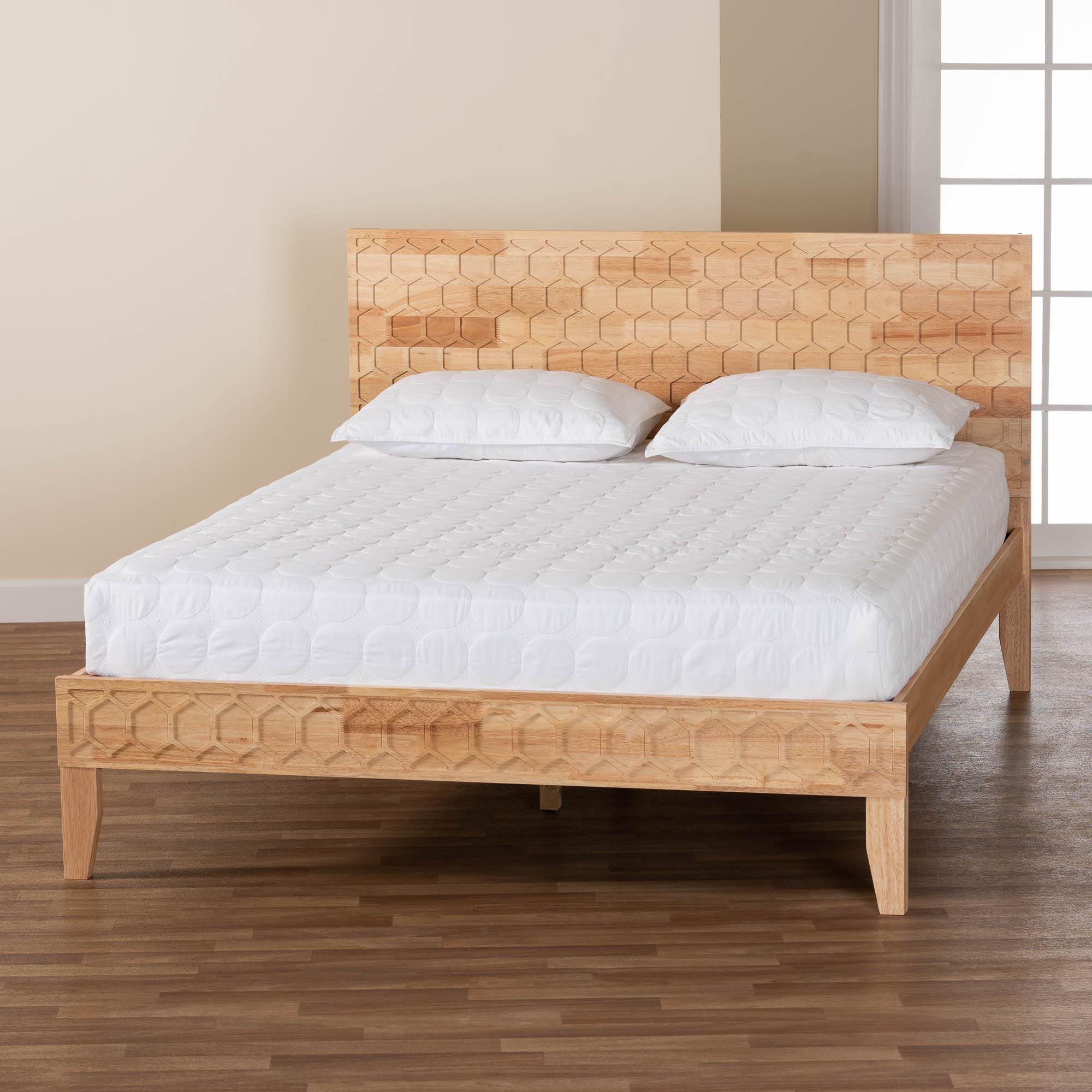 Hosea Japandi Carved Honeycomb Platform Bed