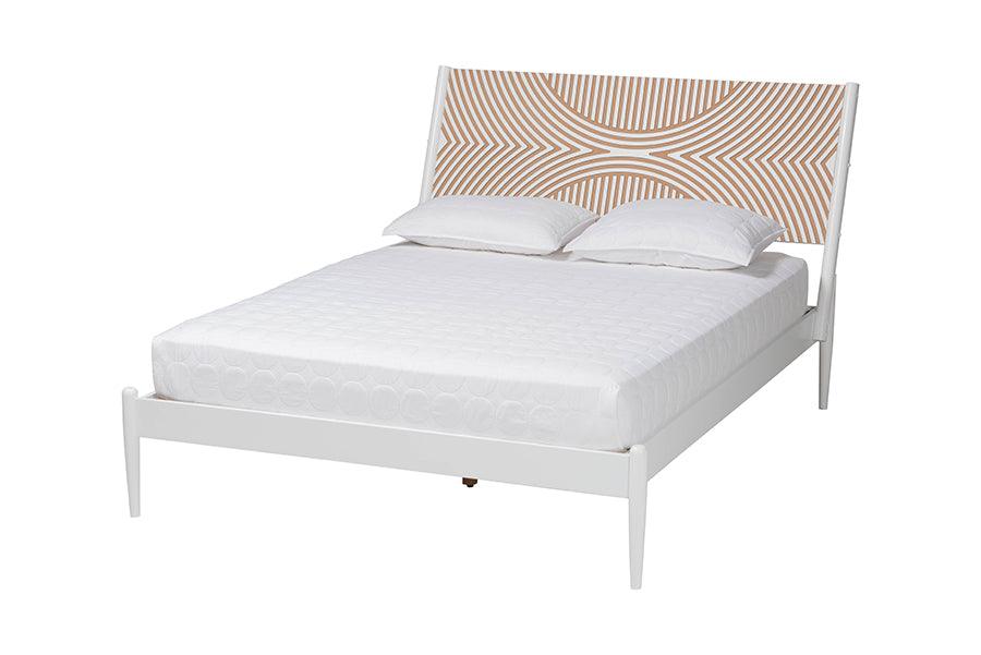 Louetta Coastal Platform Bed with Carved Contrasting Headboard