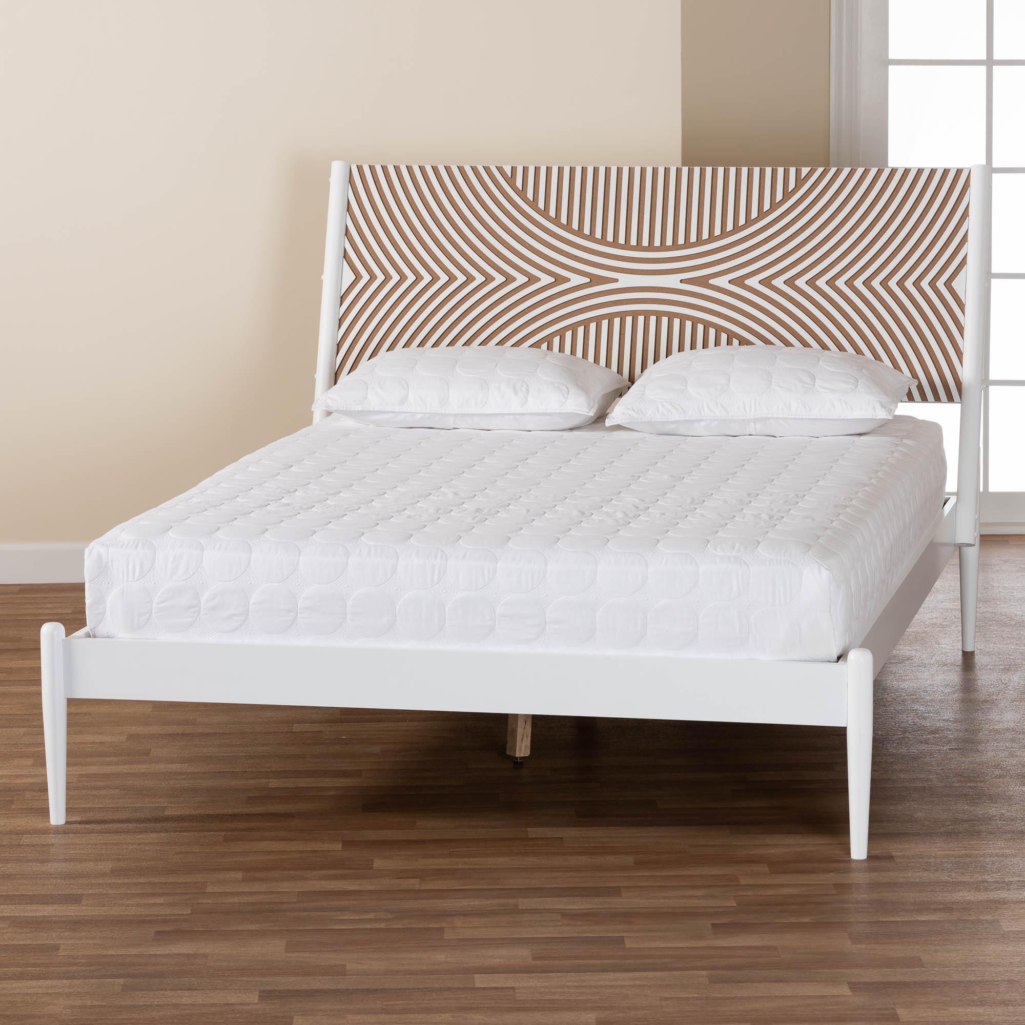 Louetta Coastal Platform Bed with Carved Contrasting Headboard