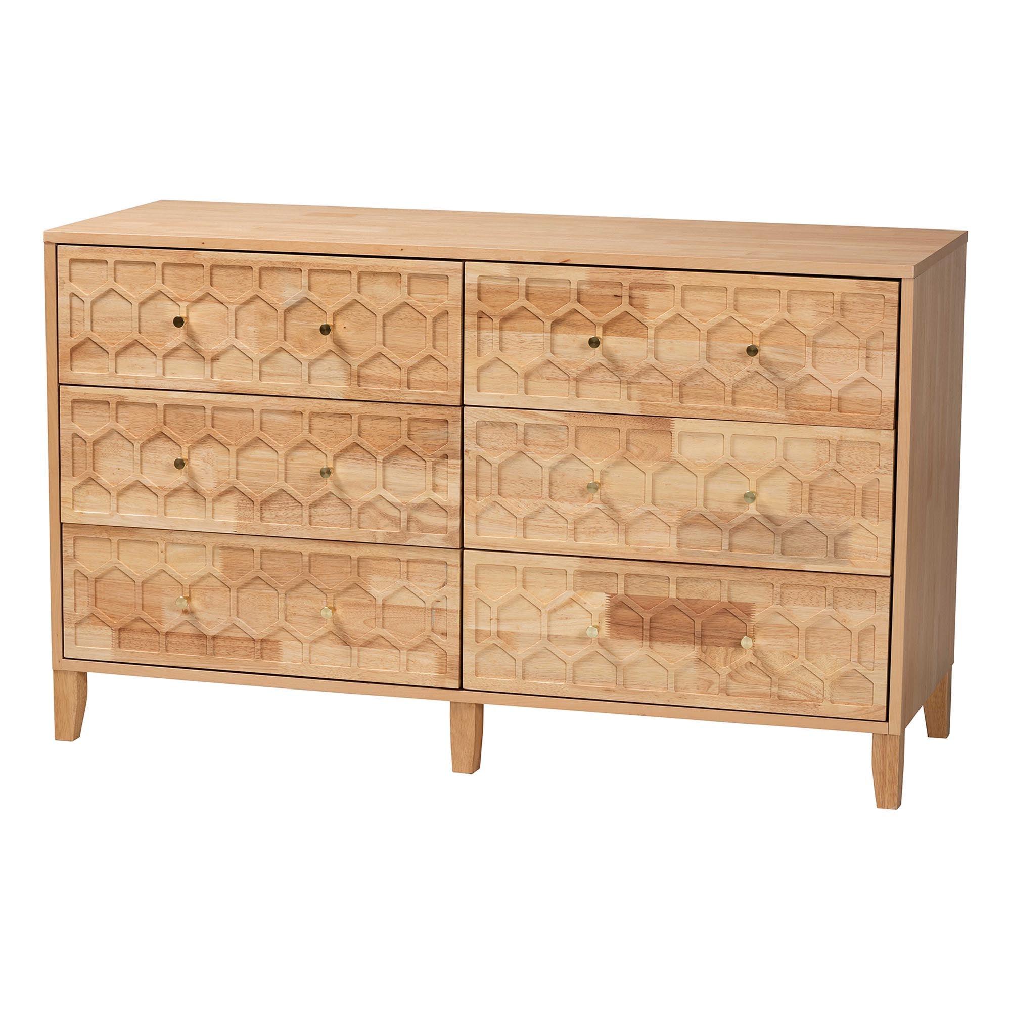 Hosea Japandi Carved Honeycomb 6-Drawer Dresser