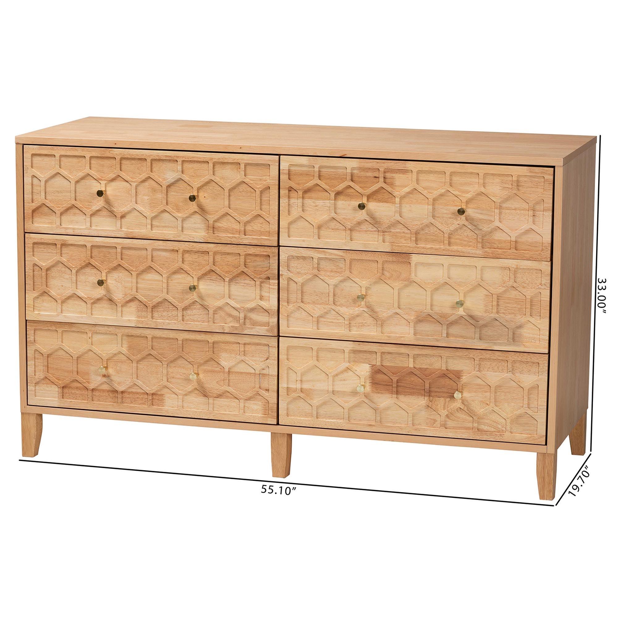 Hosea Japandi Carved Honeycomb 6-Drawer Dresser