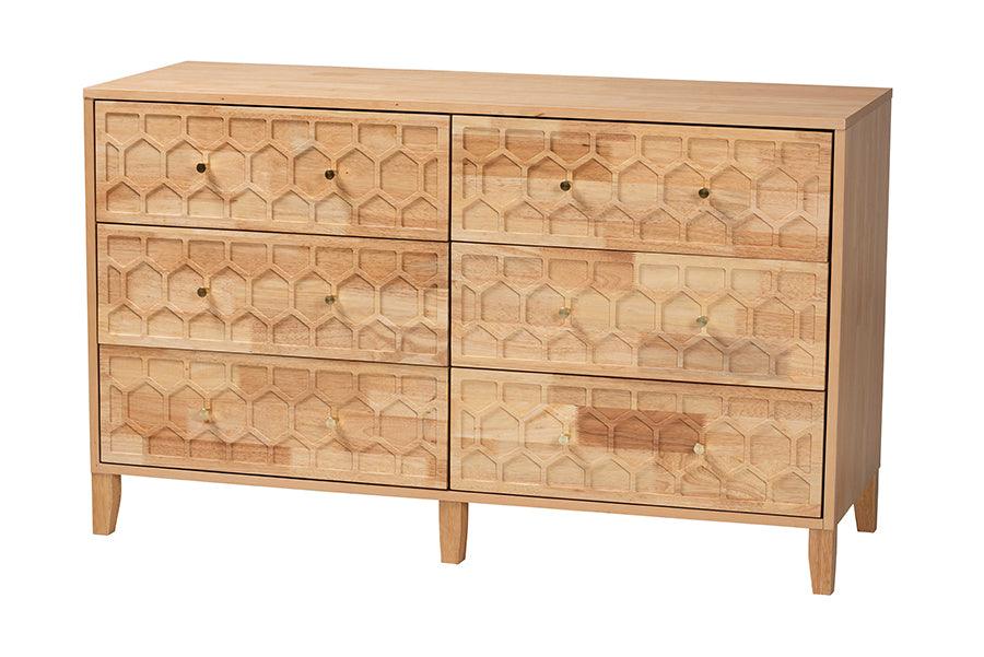 Hosea Japandi Carved Honeycomb 6-Drawer Dresser