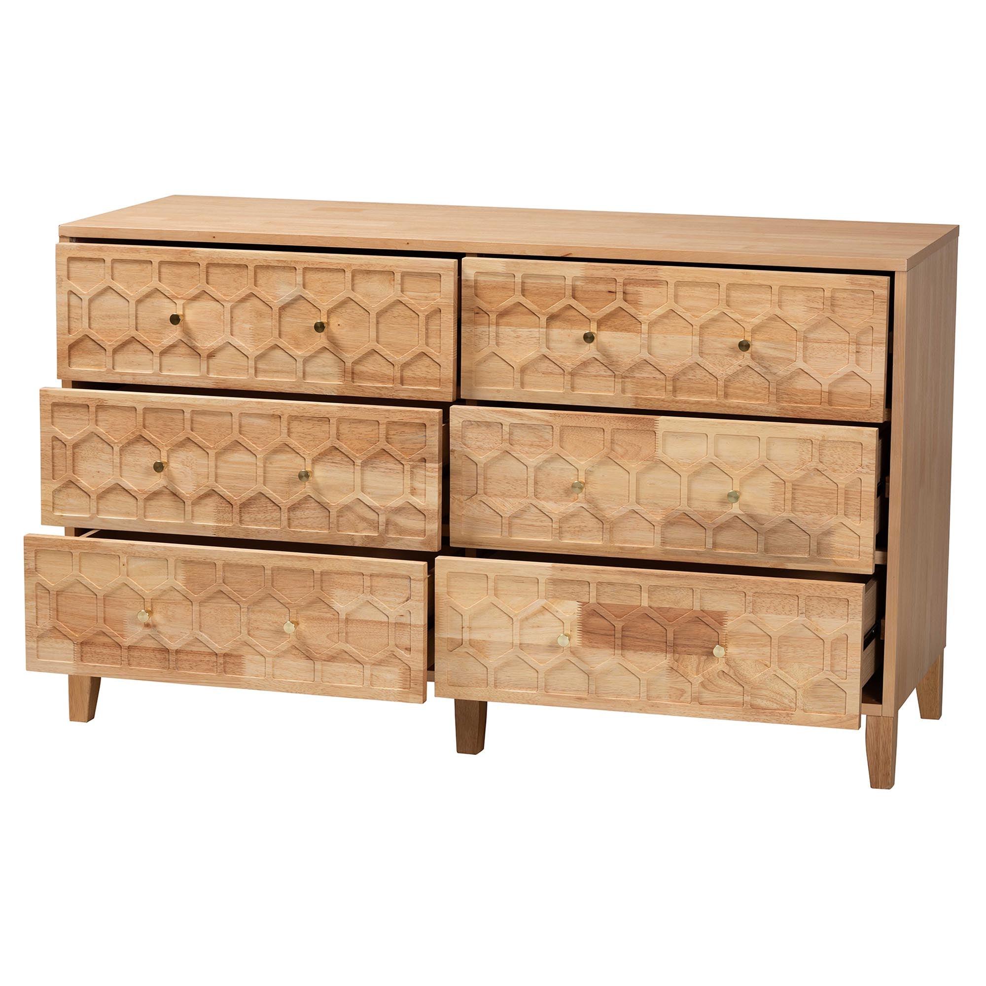 Hosea Japandi Carved Honeycomb 6-Drawer Dresser