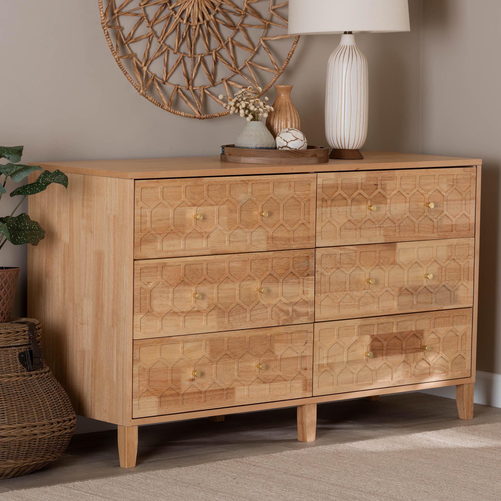 Hosea Japandi Carved Honeycomb 6-Drawer Dresser