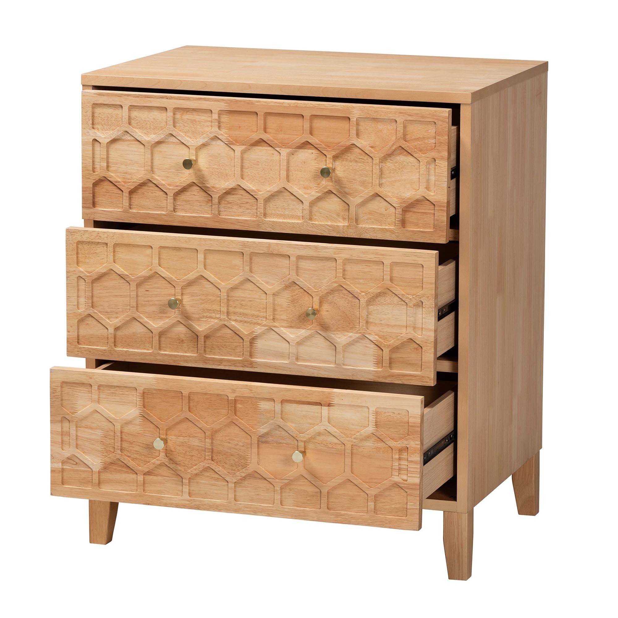 Hosea Japandi Carved Honeycomb 3-Drawer Chest