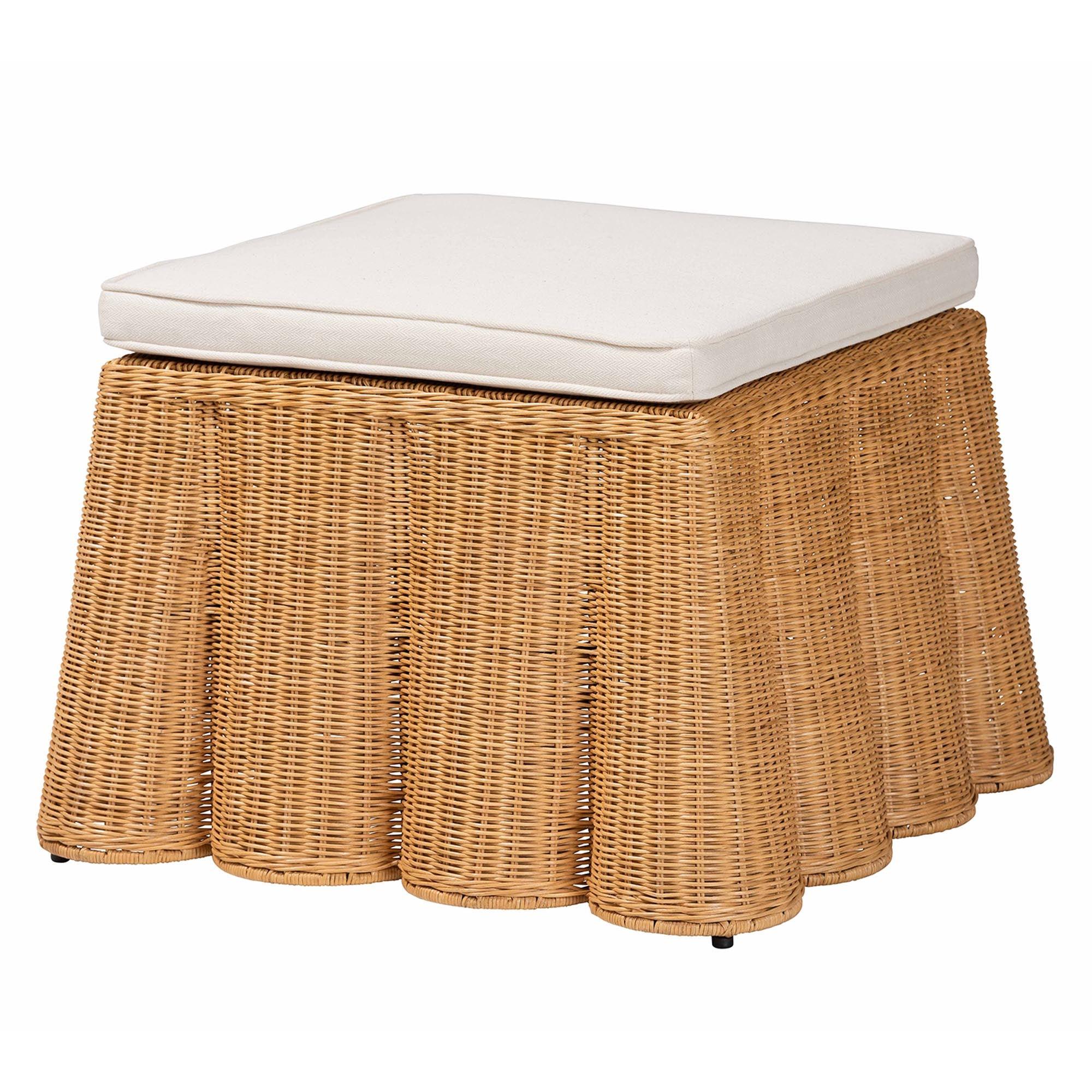 bali & pari Palm Bohemian Honey Scallop Rattan Ottoman