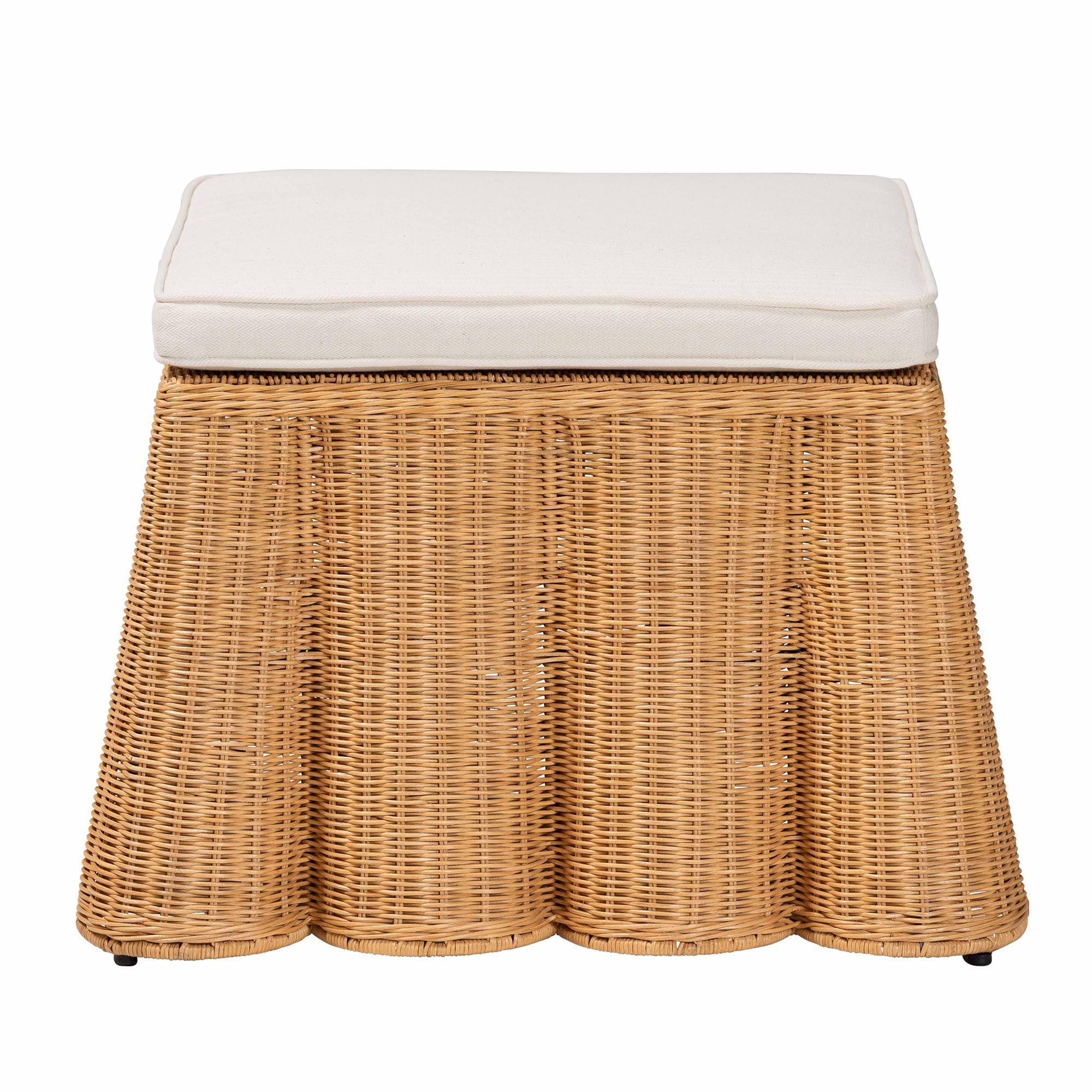 bali & pari Palm Bohemian Honey Scallop Rattan Ottoman