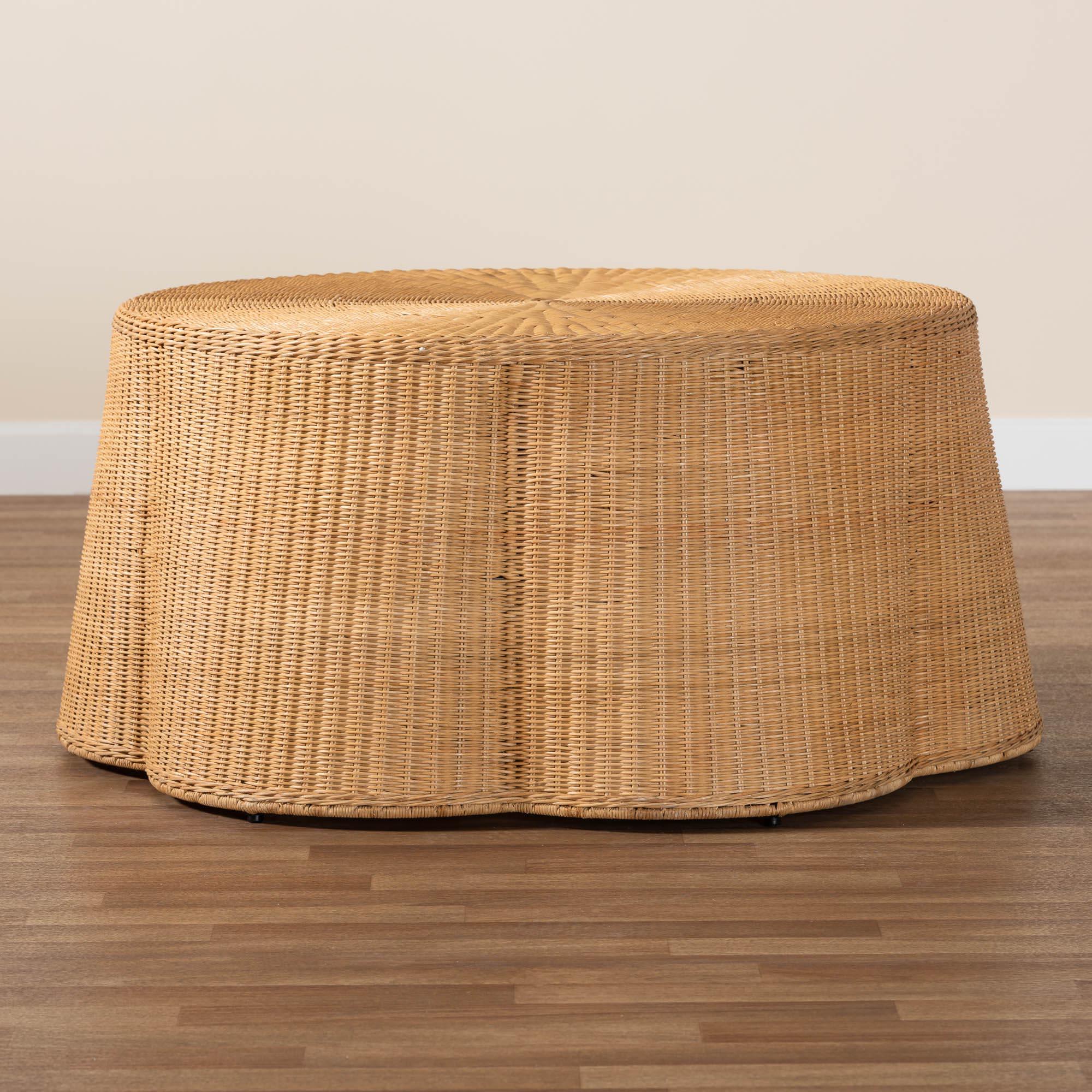 bali & pari Palm Bohemian Honey Scallop Rattan Coffee Table