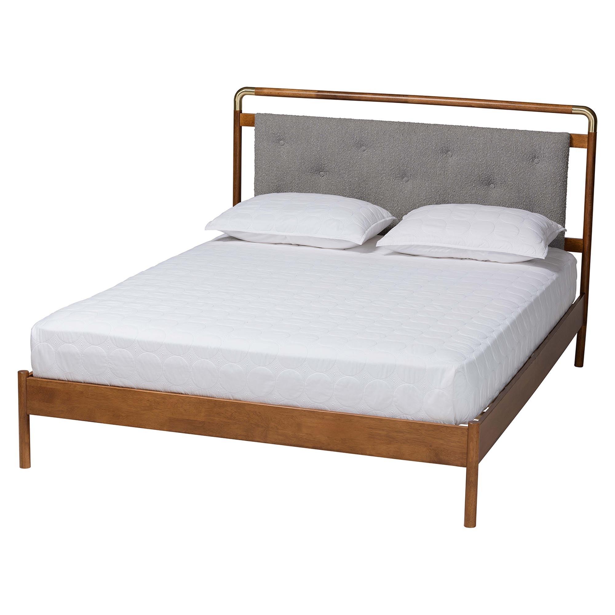 Edwina Mid-Century Light Boucle Fabric and Wood Platform Bed