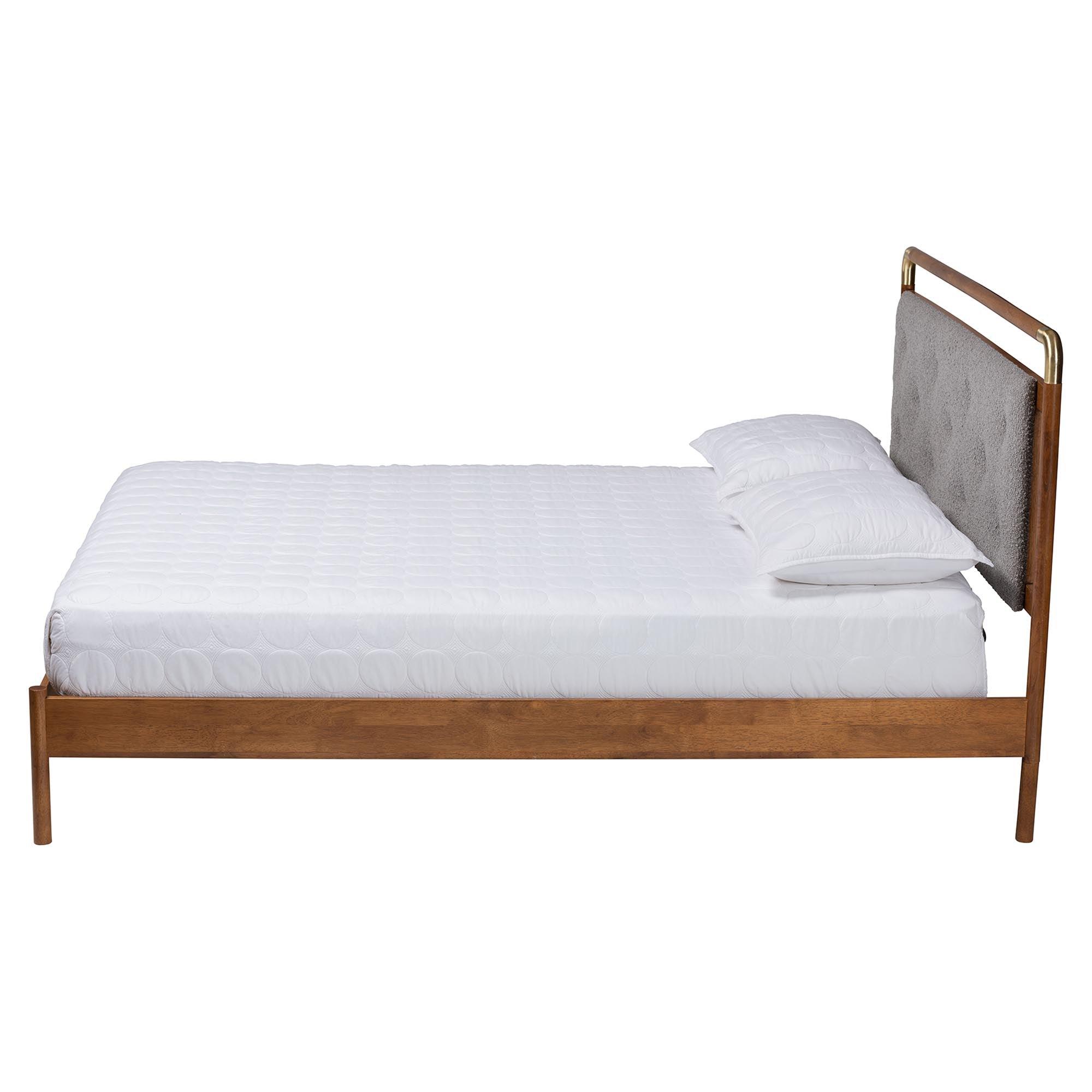 Edwina Mid-Century Light Boucle Fabric and Wood Platform Bed