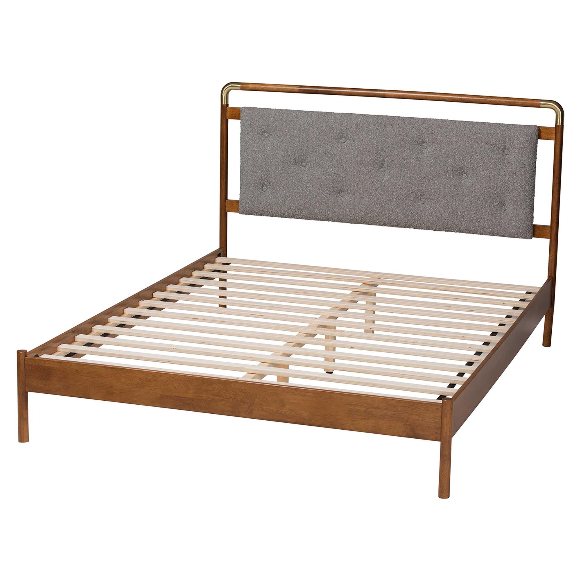 Edwina Mid-Century Light Boucle Fabric and Wood Platform Bed